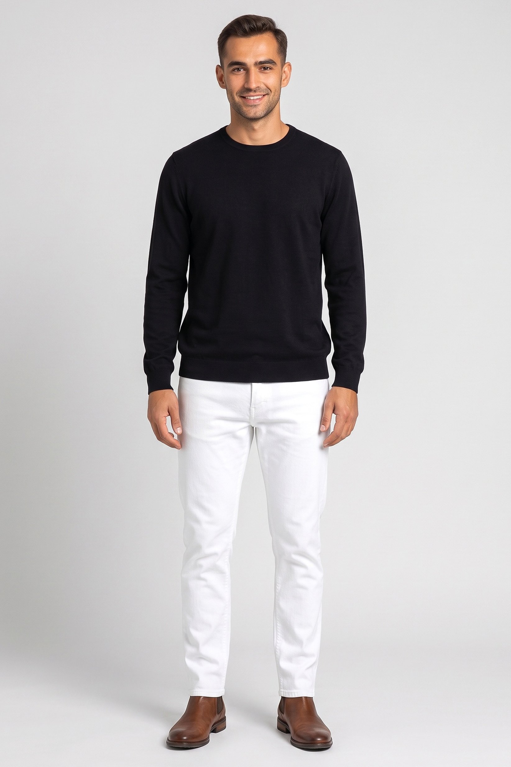 Men Crew Neck Knitted Long Sleeve Sweater, Black