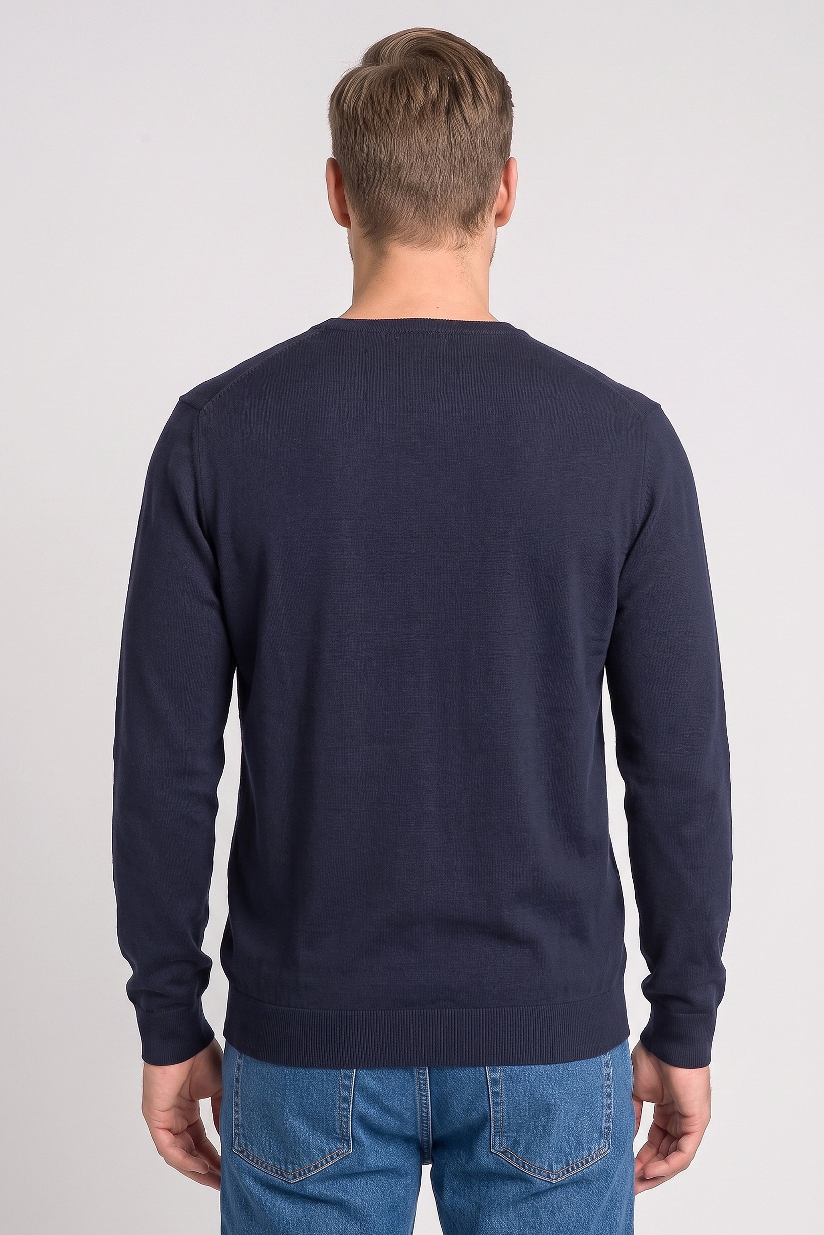 Men V-Neck Knitted Sweater, Dark Navy