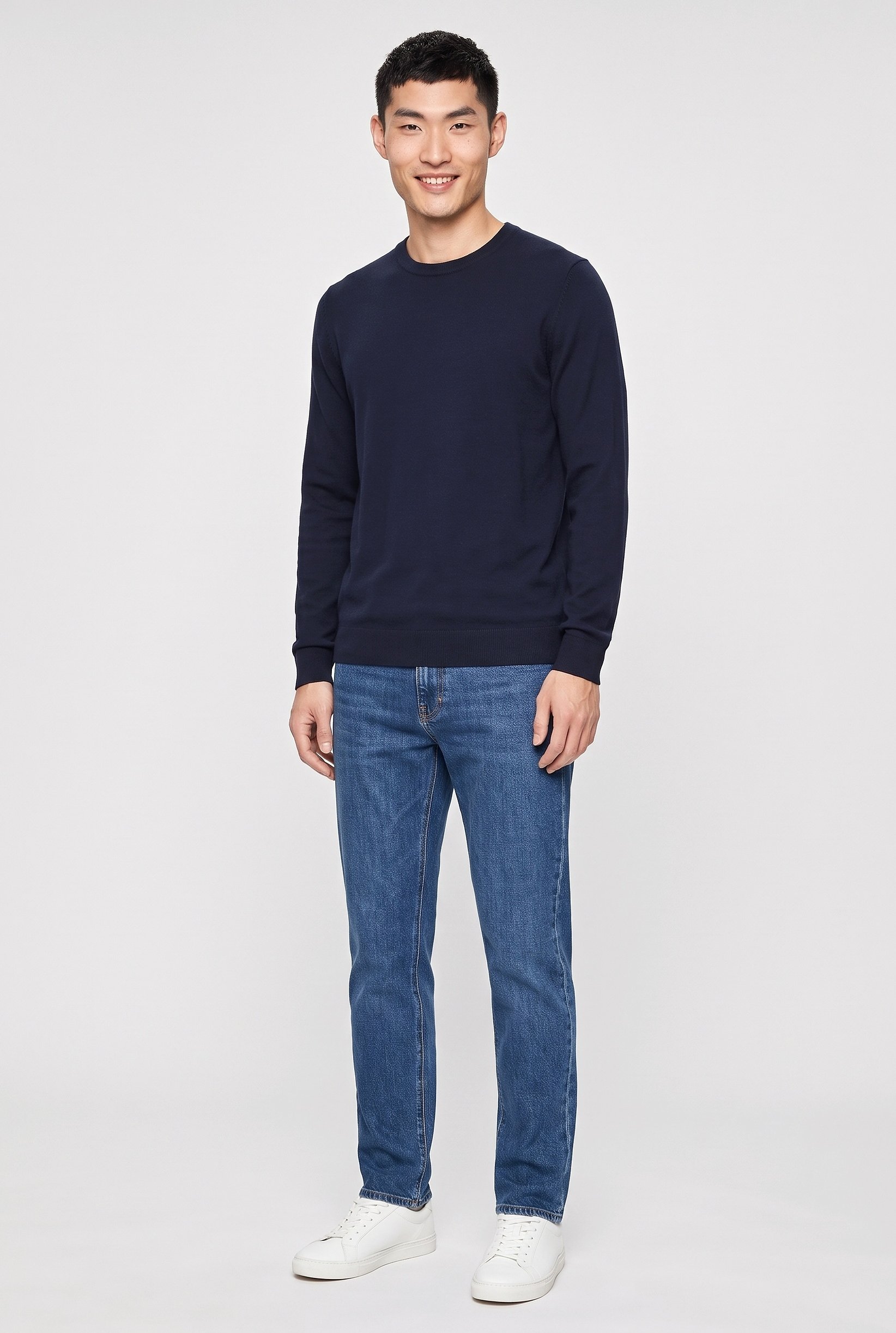 Men Crew Neck Knitted Sweater, Navy