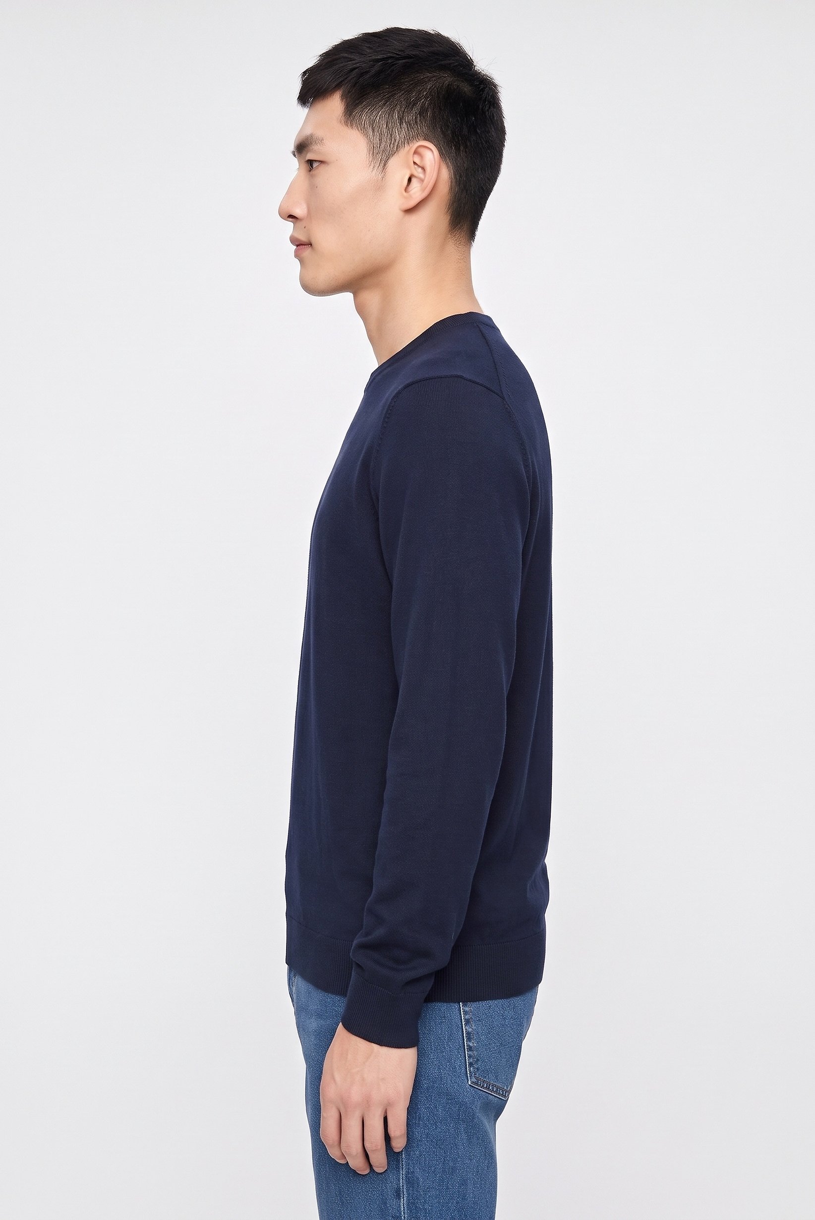 Men Crew Neck Knitted Sweater, Navy