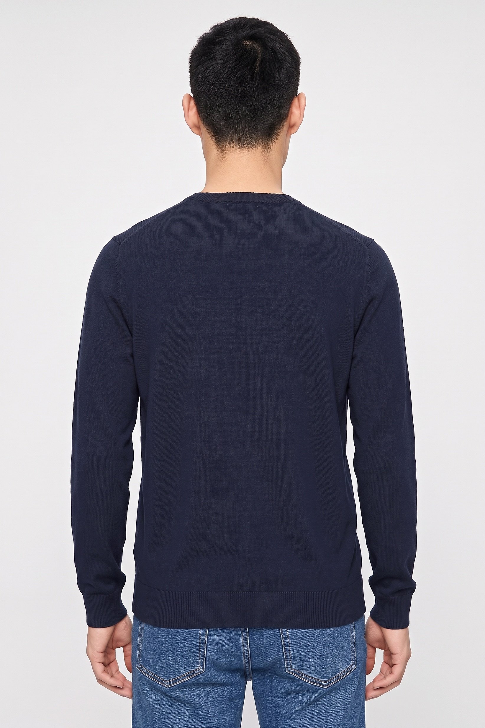 Men Crew Neck Knitted Sweater, Navy