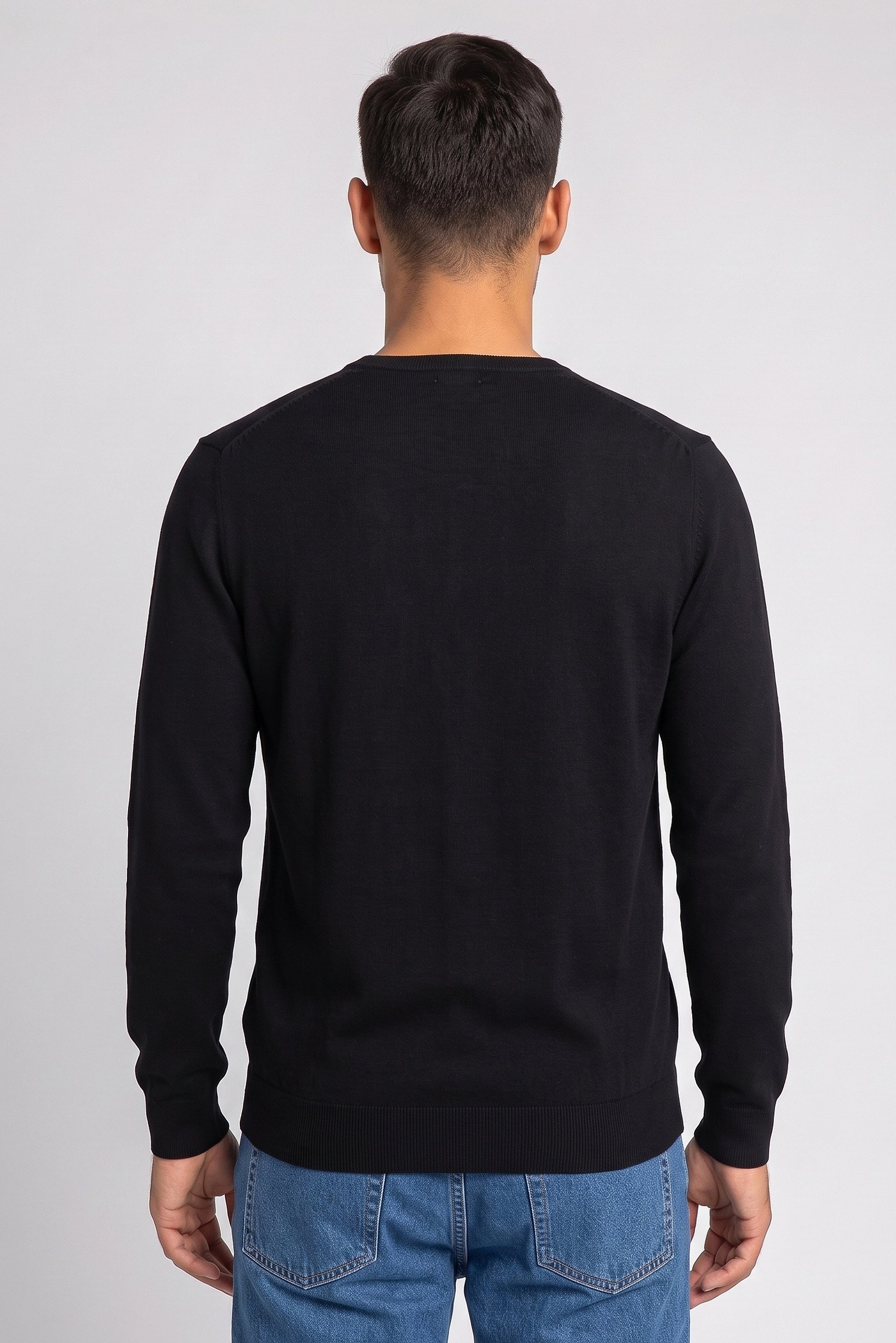 Men V-Neck Knitted Sweater, Black