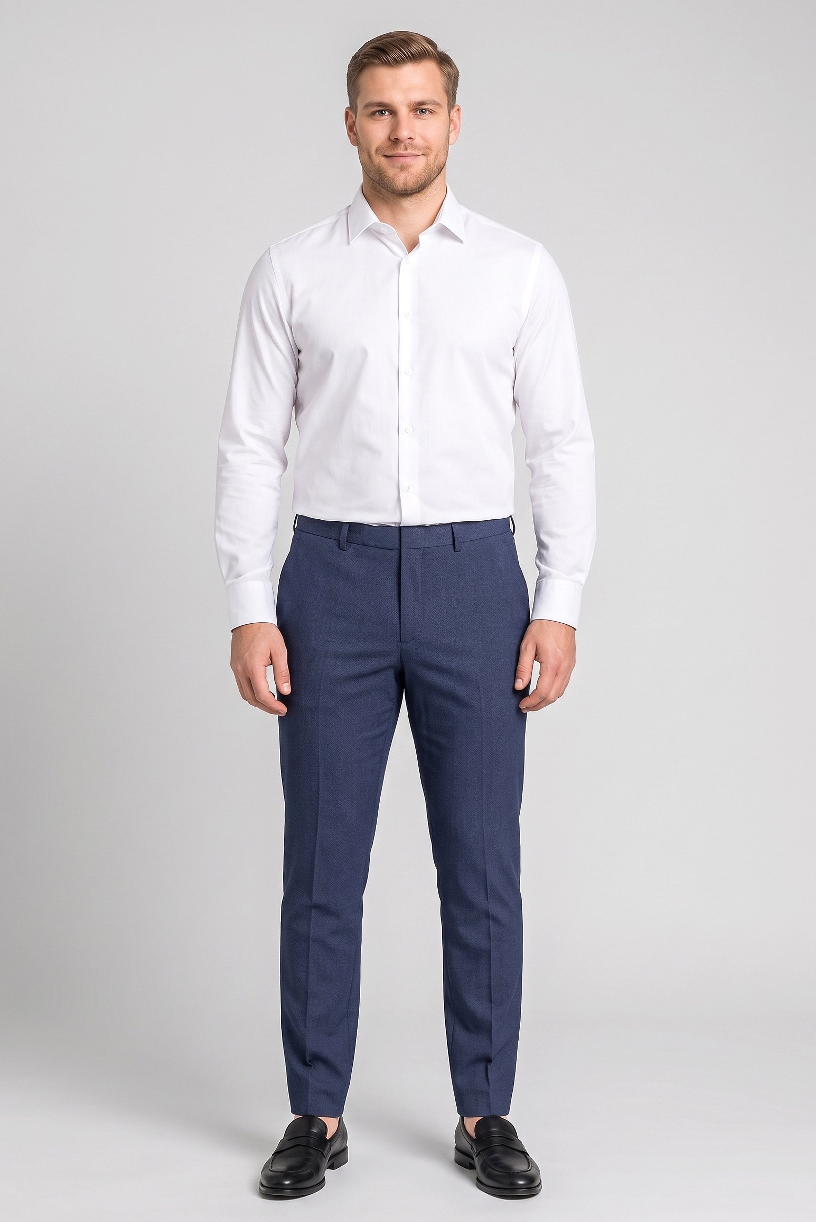 Men Slim Fit Textured Dress Pants, Navy
