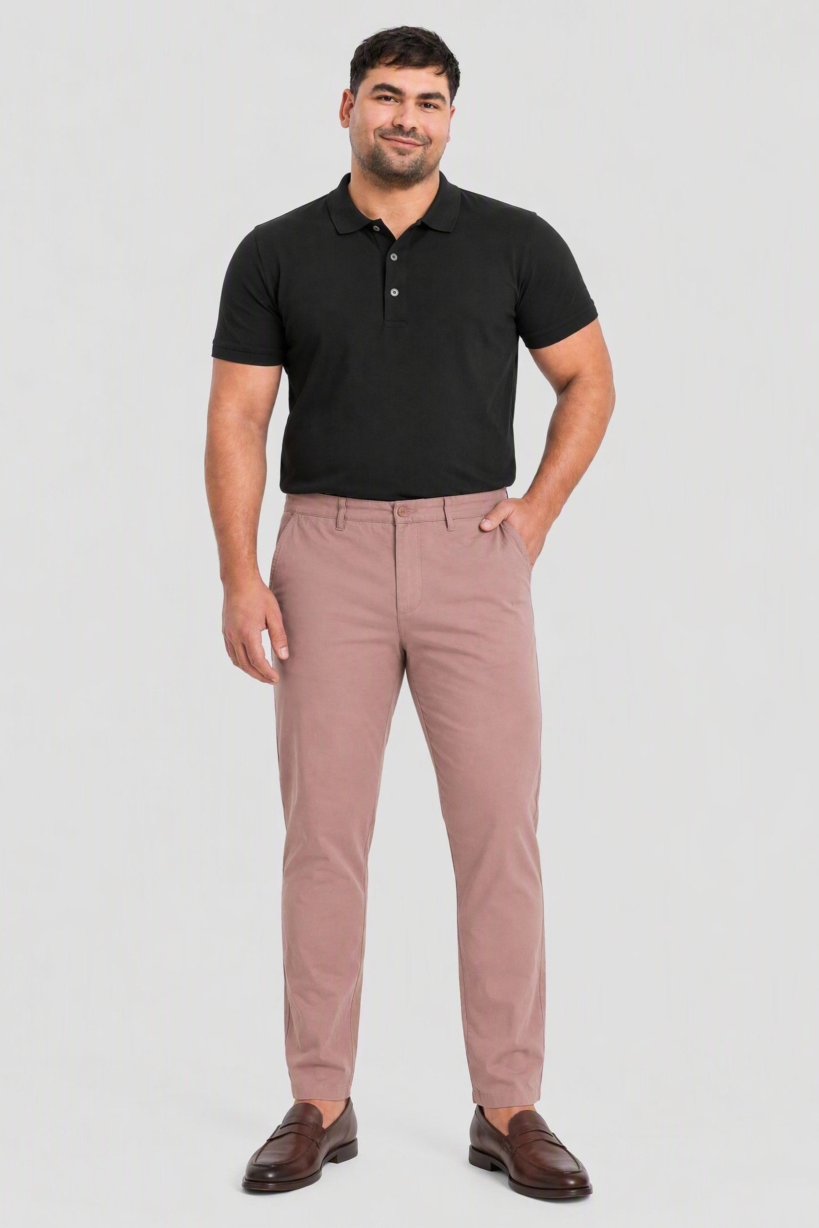Men Slim Fit Solid Chino Pants, Old Rose