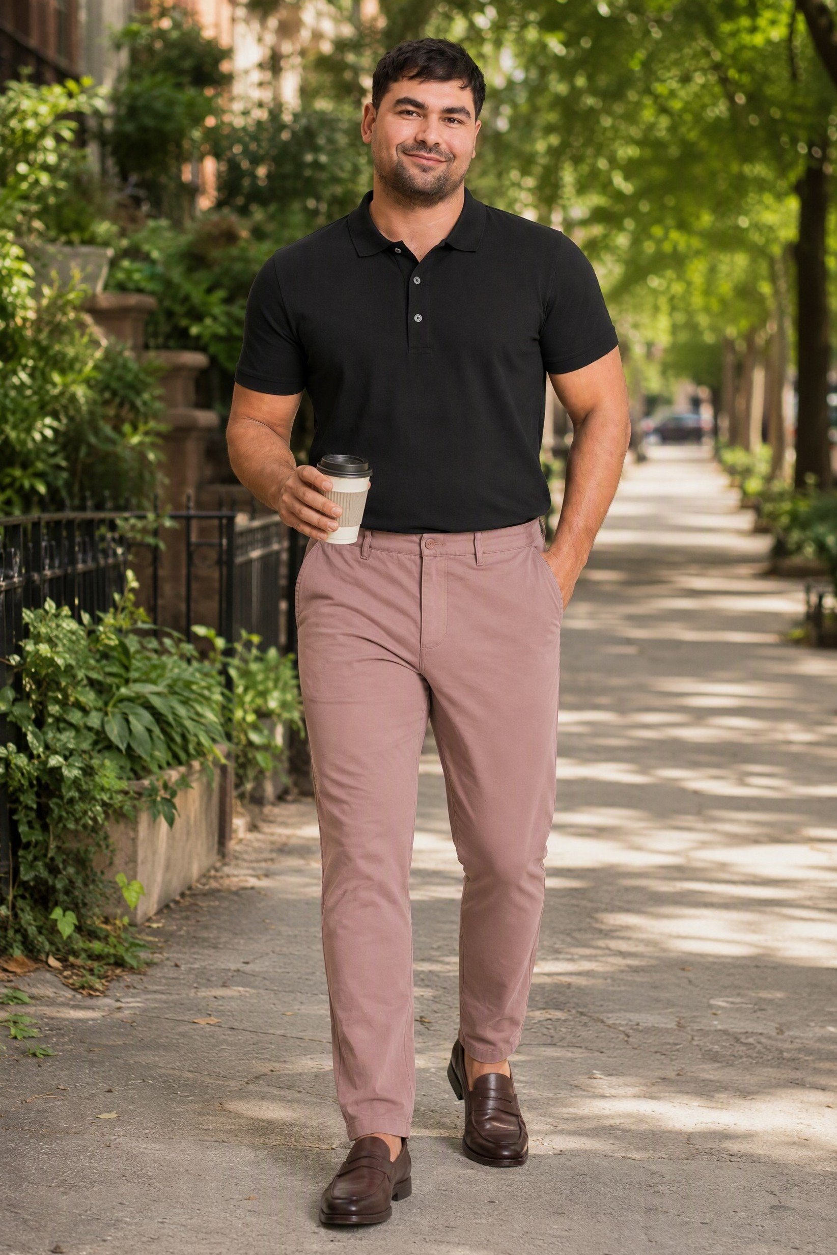 Men Slim Fit Solid Chino Pants, Old Rose