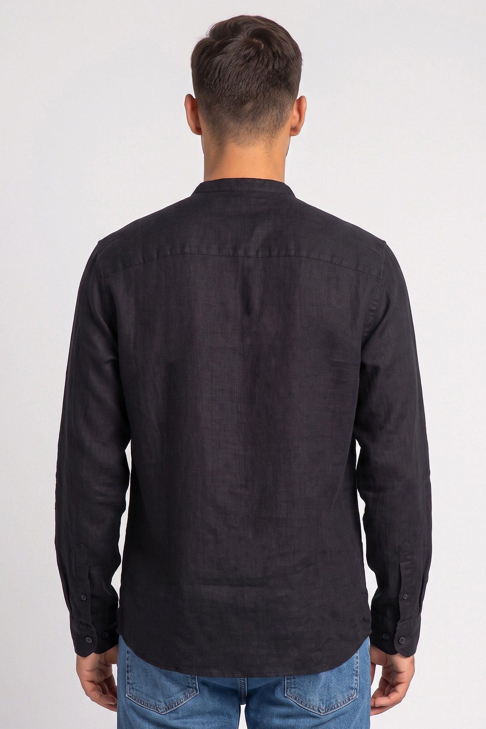 Men Regular Fit Plain Long Sleeve Casual Shirt, Black