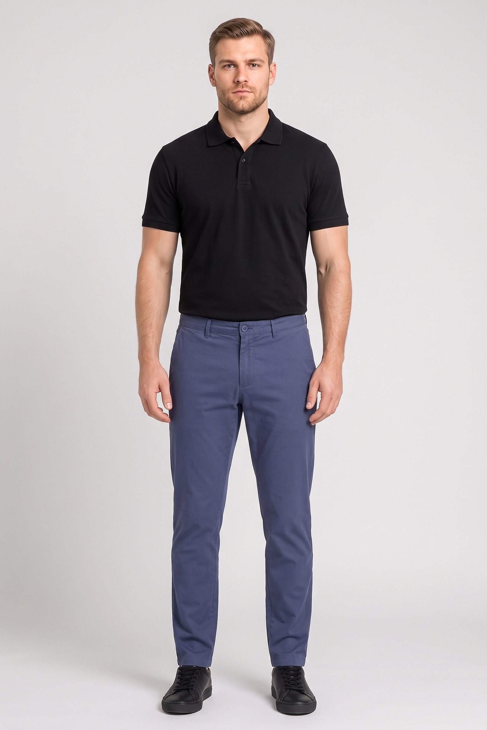 Men Slim Fit Solid Chino Pants, Slate Blue