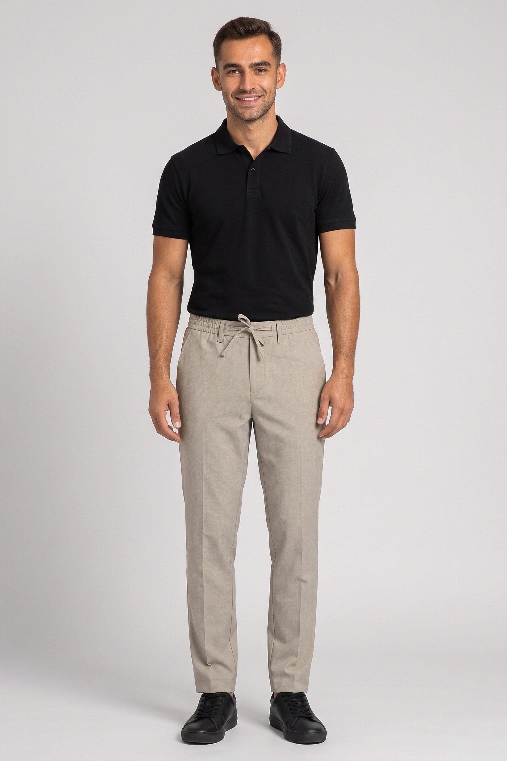 Men Stretch Fit Solid Straight Leg Pants, Heather Beige