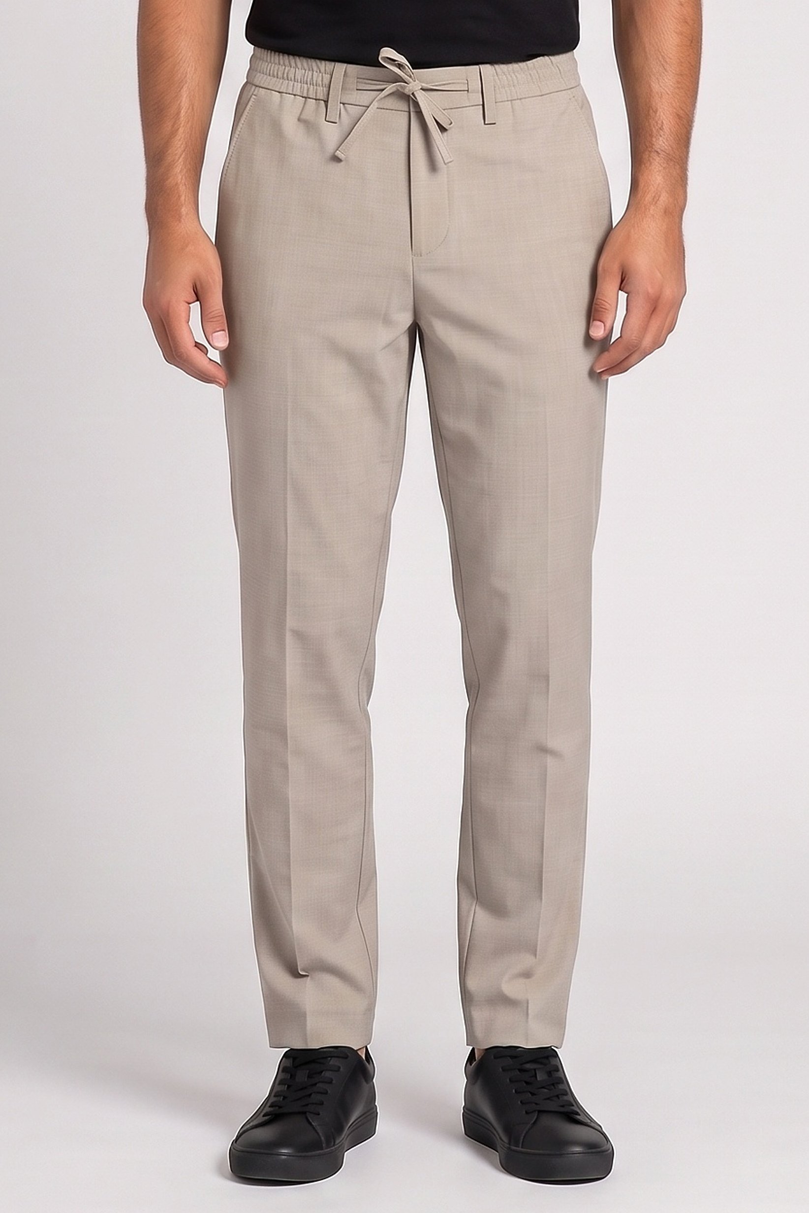 Men Stretch Fit Solid Straight Leg Pants, Heather Beige