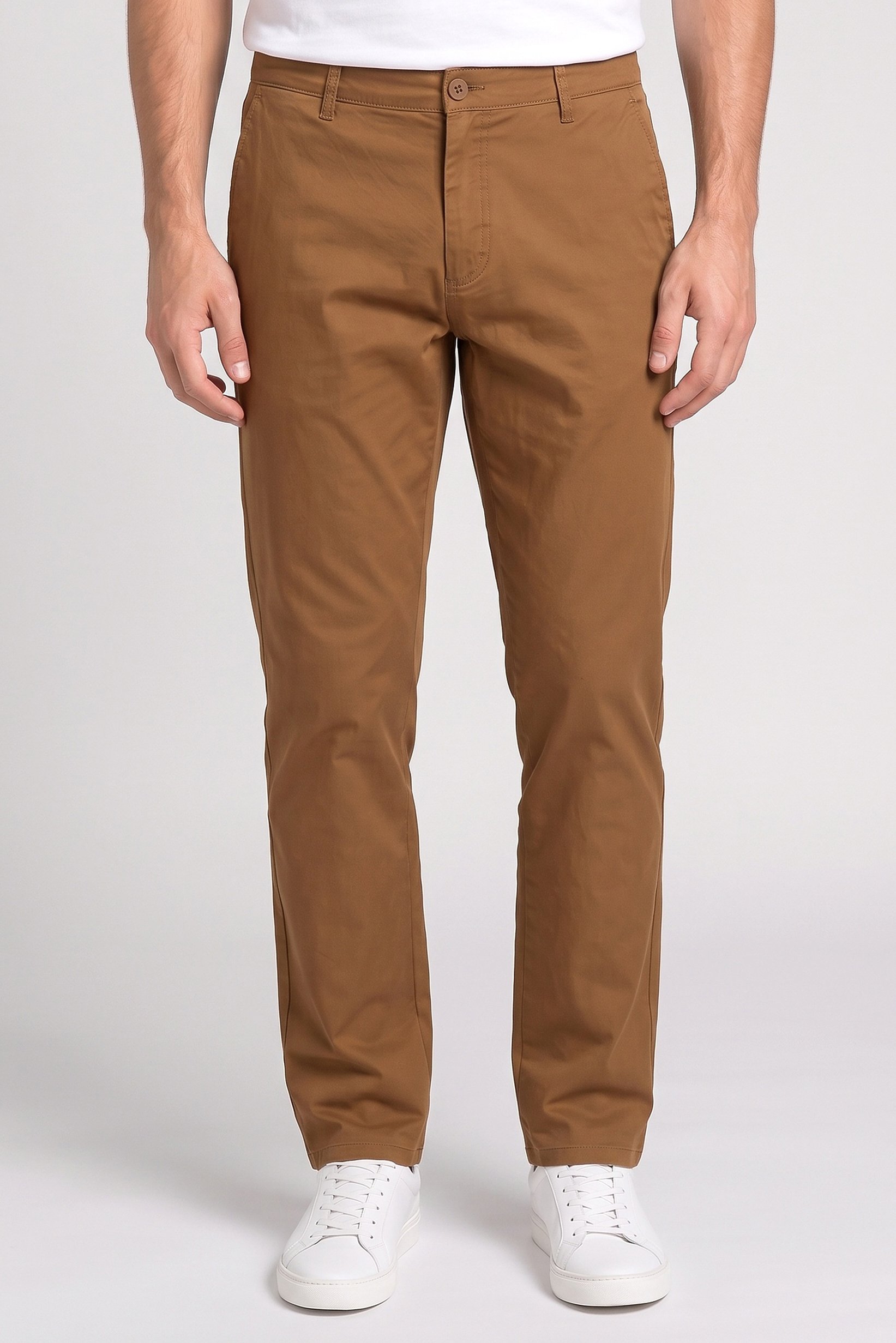 Men Straight Fit Solid Chino Pants, Brown