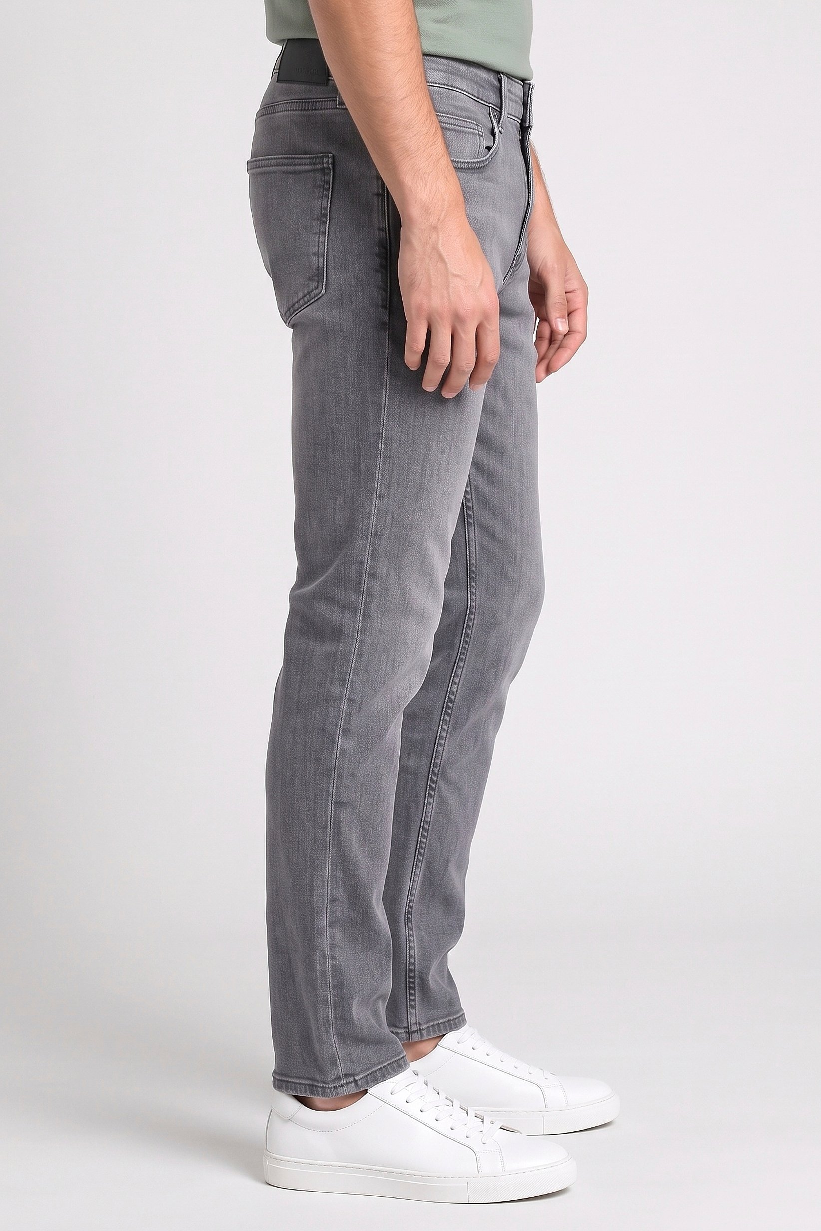 Men Straight Washed Stretchable Jeans, Light Grey