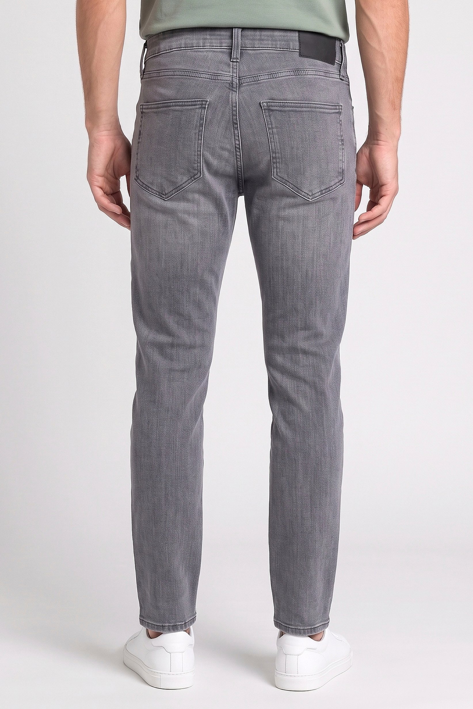 Men Straight Washed Stretchable Jeans, Light Grey