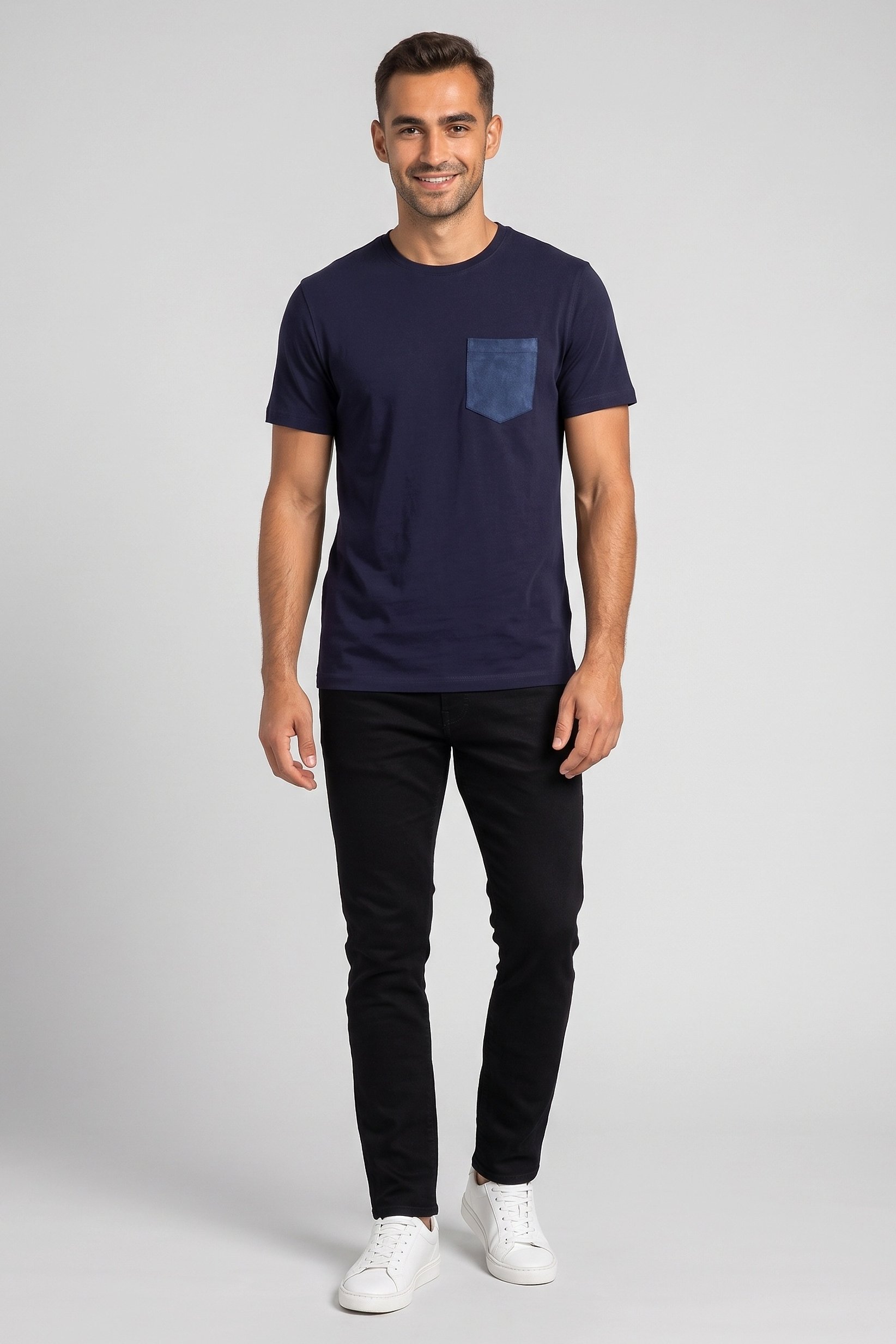 Men Crew Neck Short Sleeves Plain T-Shirt, Navy
