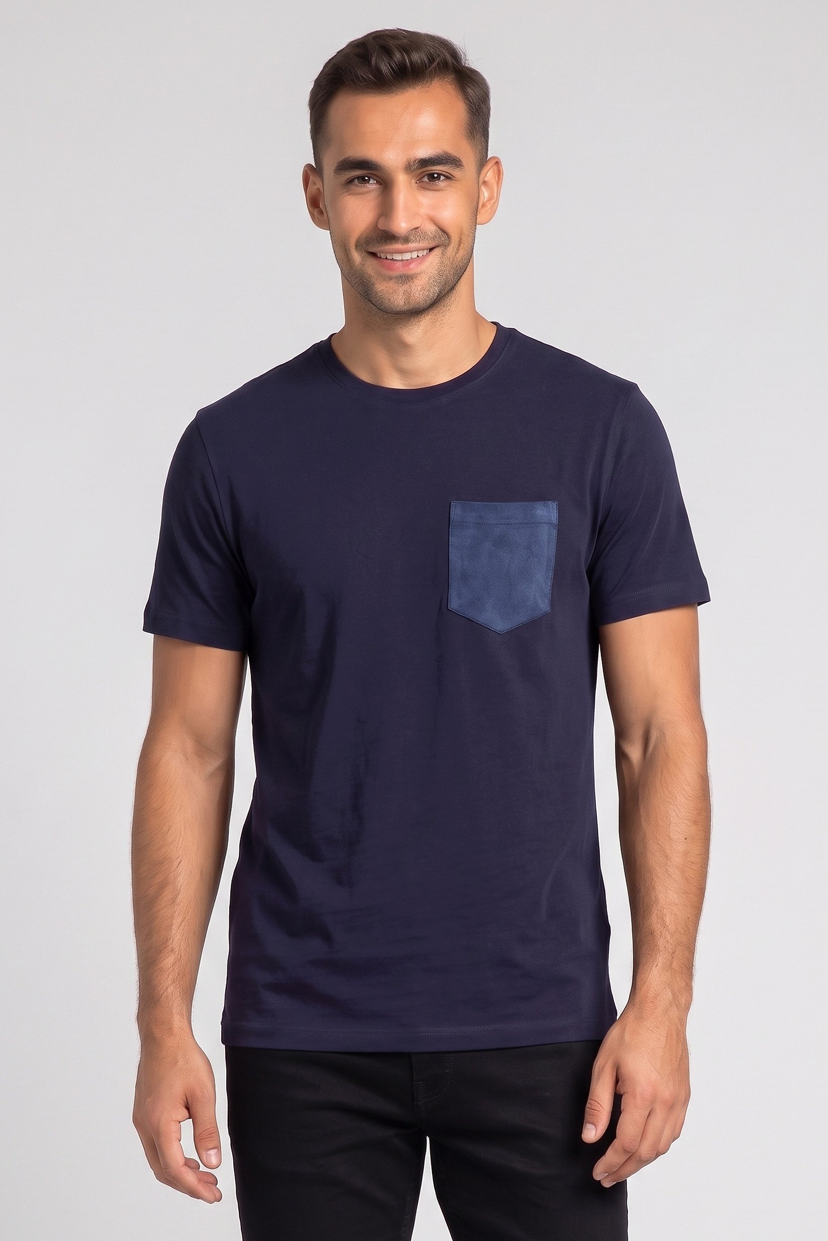 Men Crew Neck Short Sleeves Plain T-Shirt, Navy