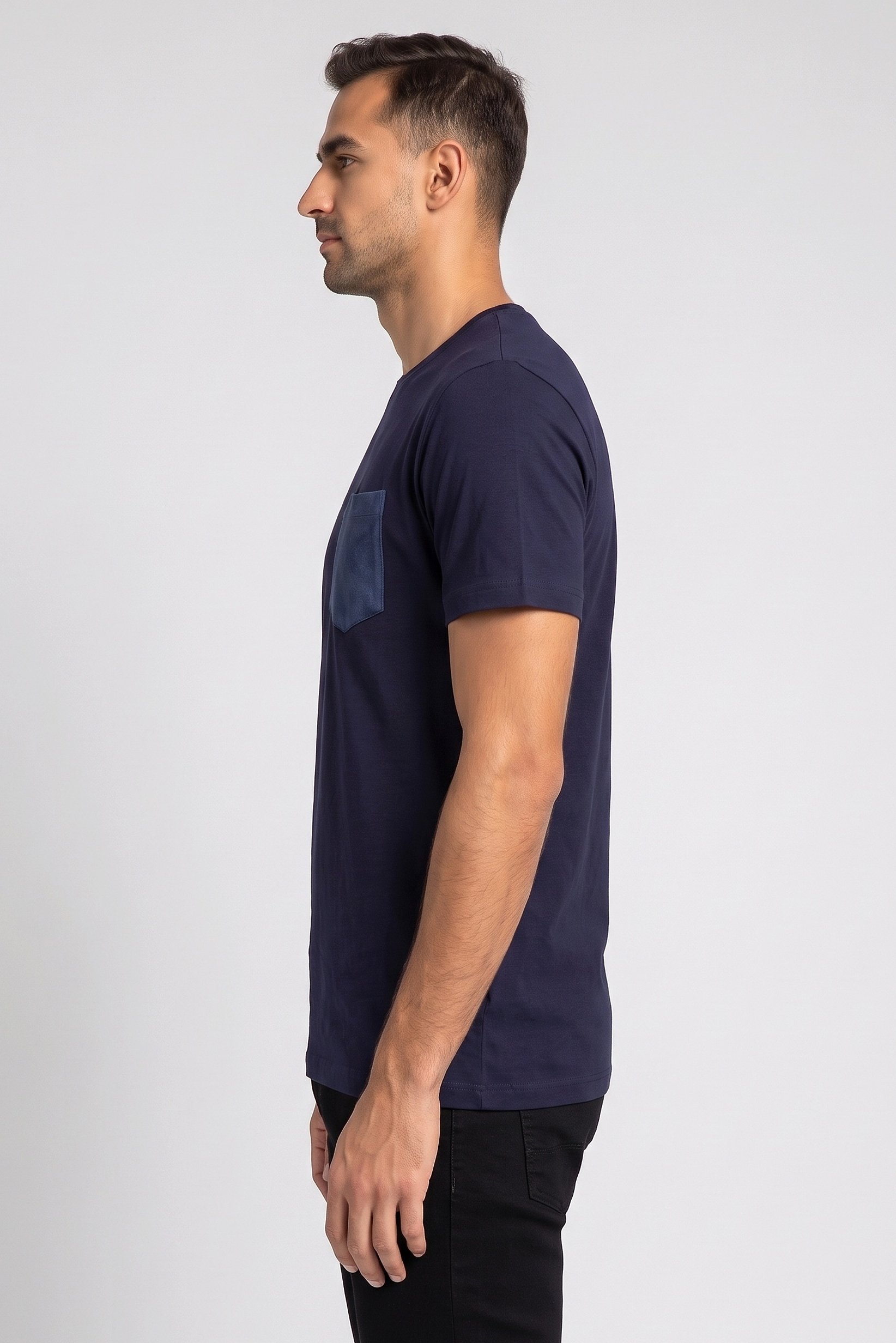 Men Crew Neck Short Sleeves Plain T-Shirt, Navy