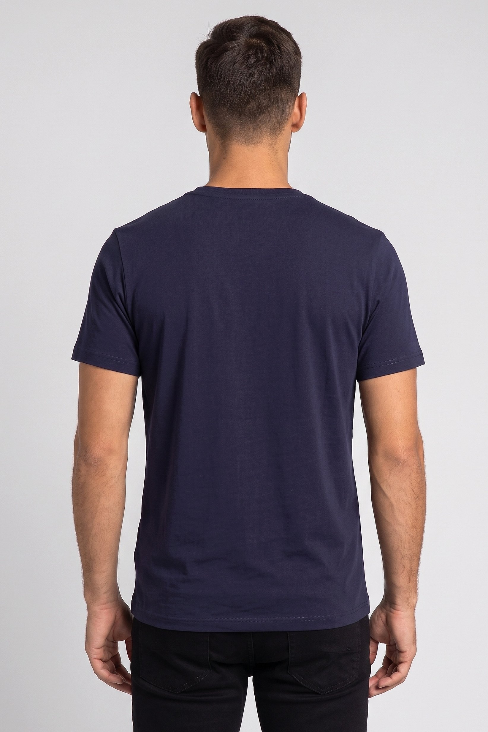 Men Crew Neck Short Sleeves Plain T-Shirt, Navy