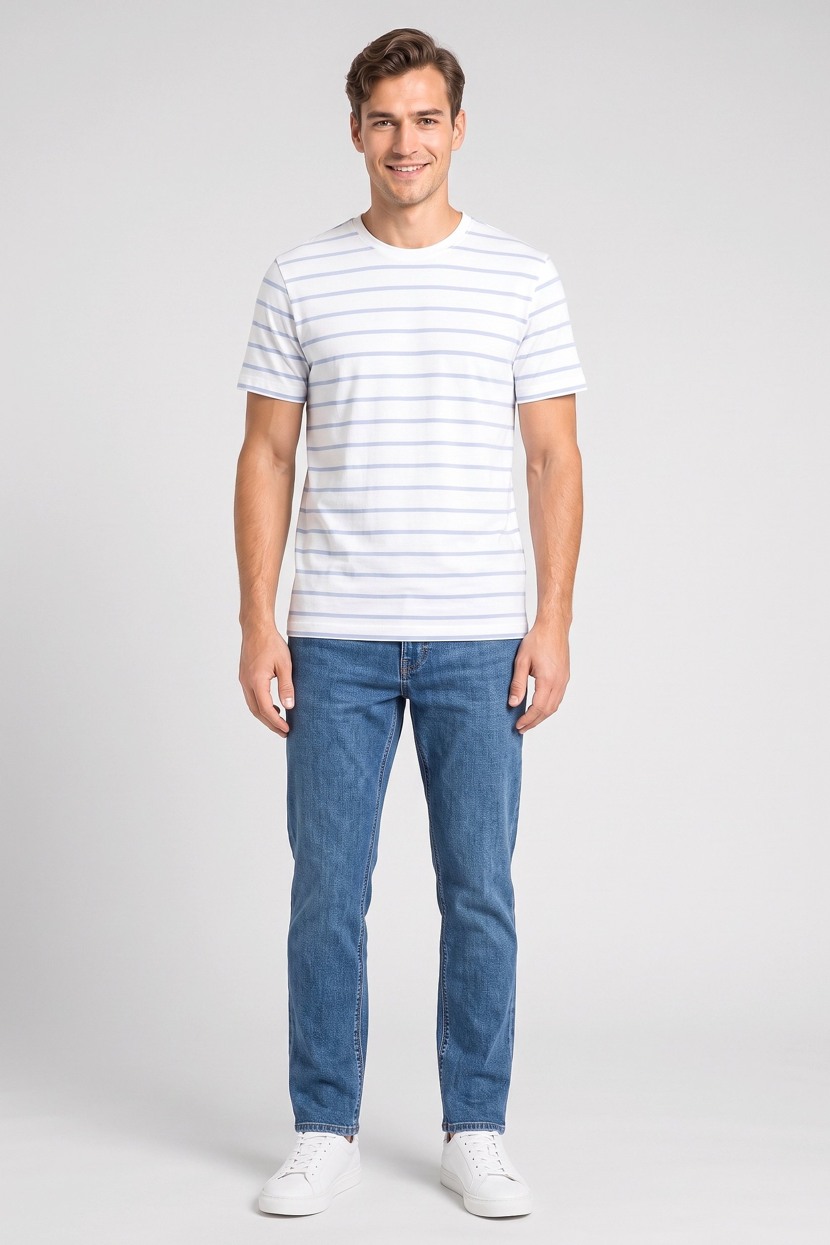 Men Crew Neck Short Sleeve Stripe T Shirt, Multicolor