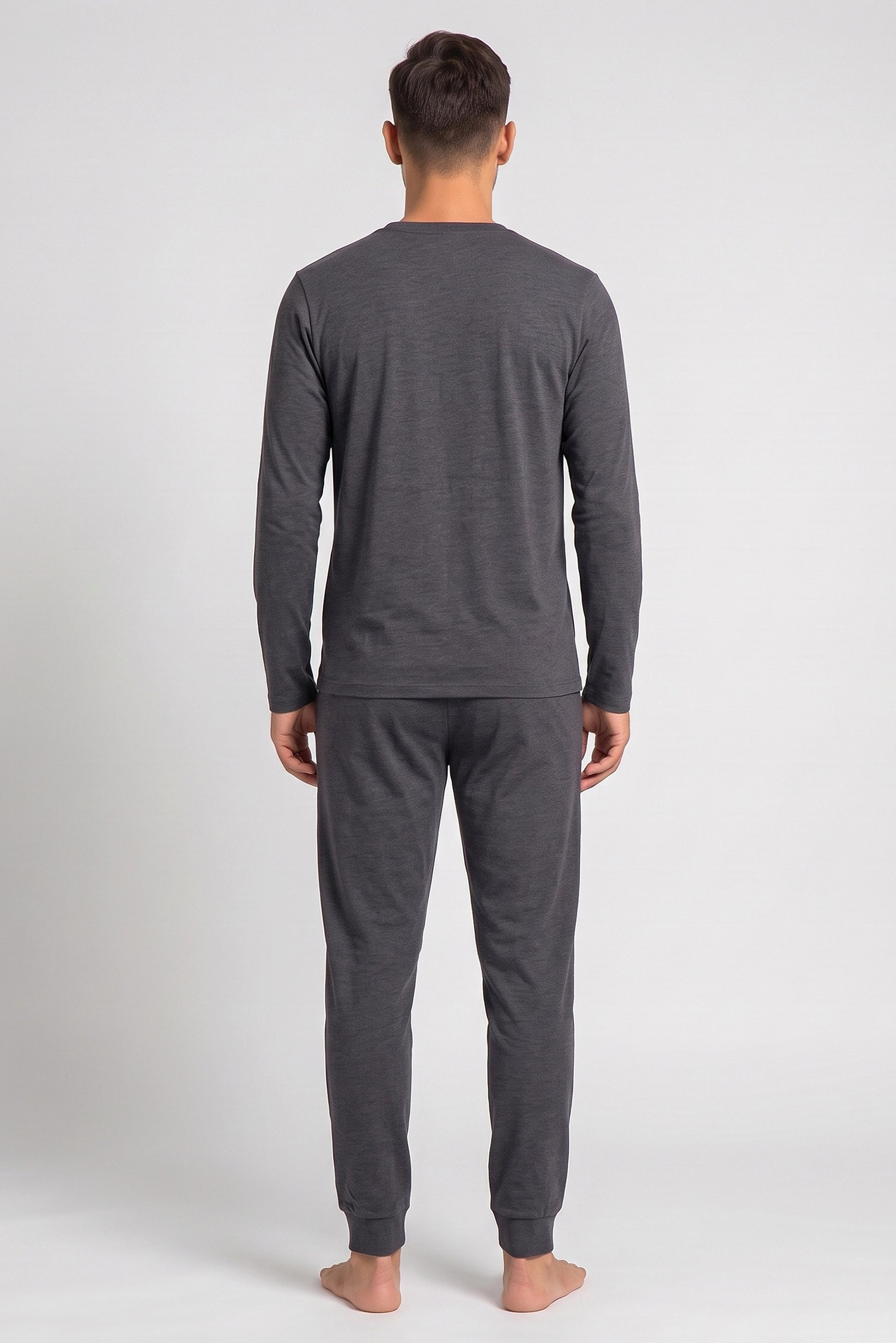 Men 2 Pcs Graphic Print Long Sleeve T-Shirt And Pants Pyjama Set, Grey