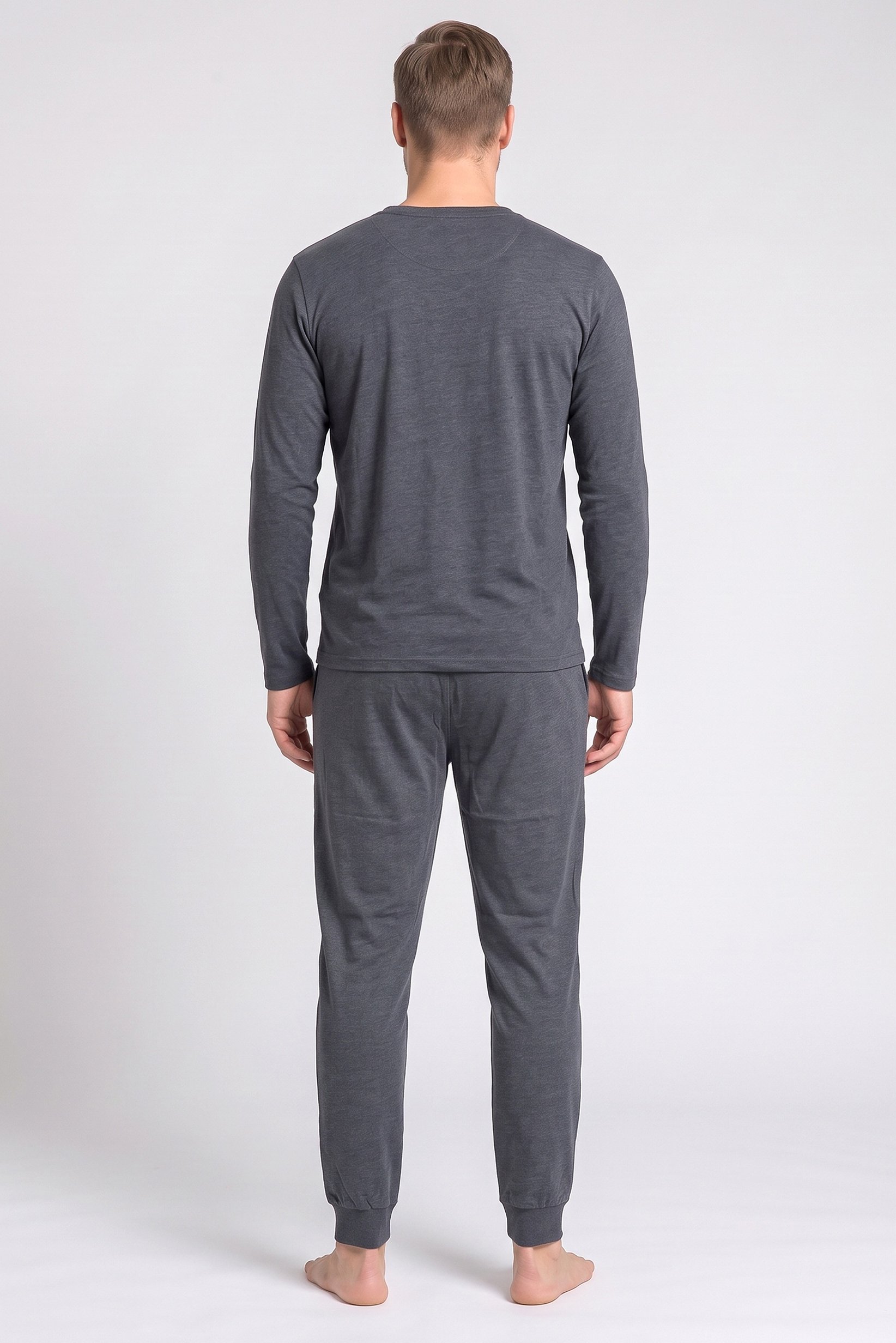 Men 2 Pcs Graphic Print Long Sleeve T-Shirt And Pants Pyjama Set, Dark Grey
