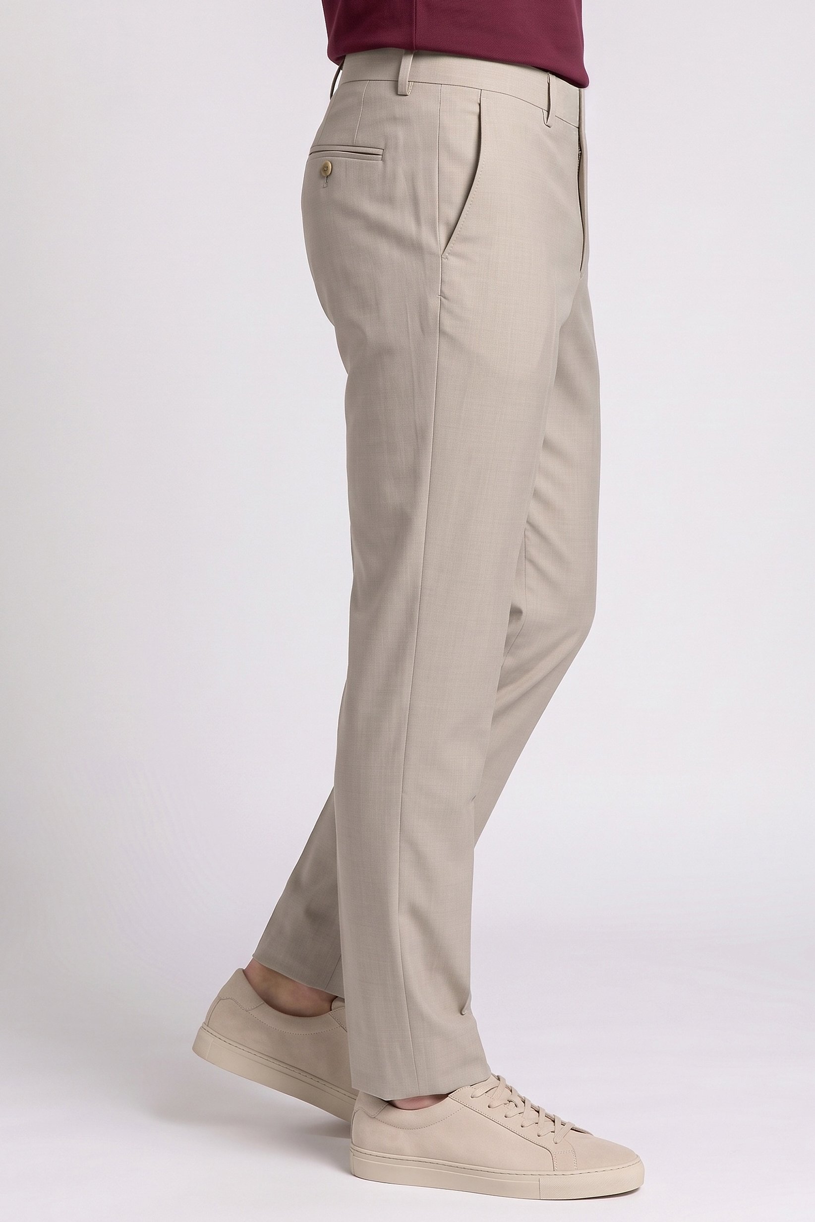 Men Slim Fit Solid Straight Leg Pants, Beige