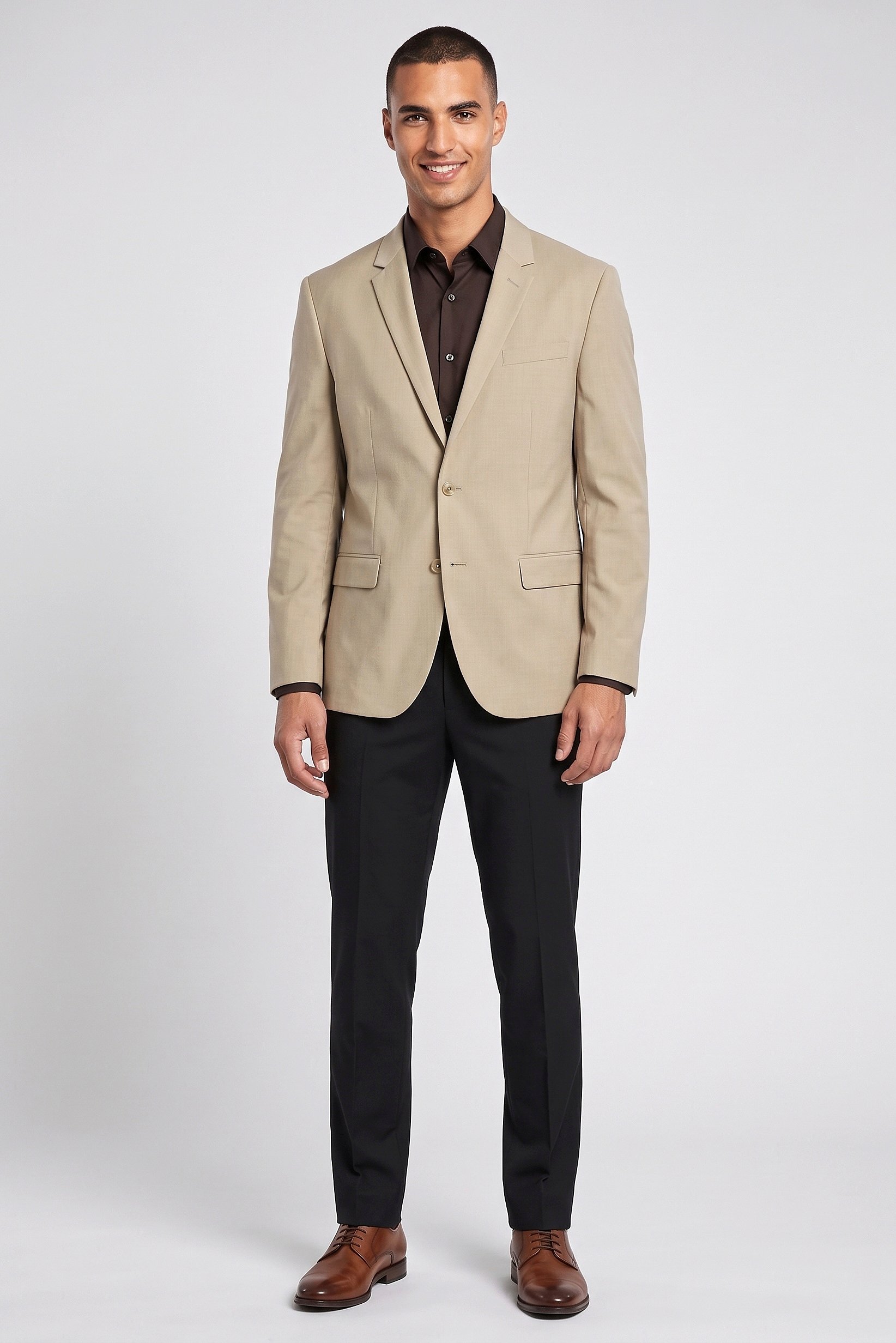 Men Slim Fit Plain Casual Blazer, Beige