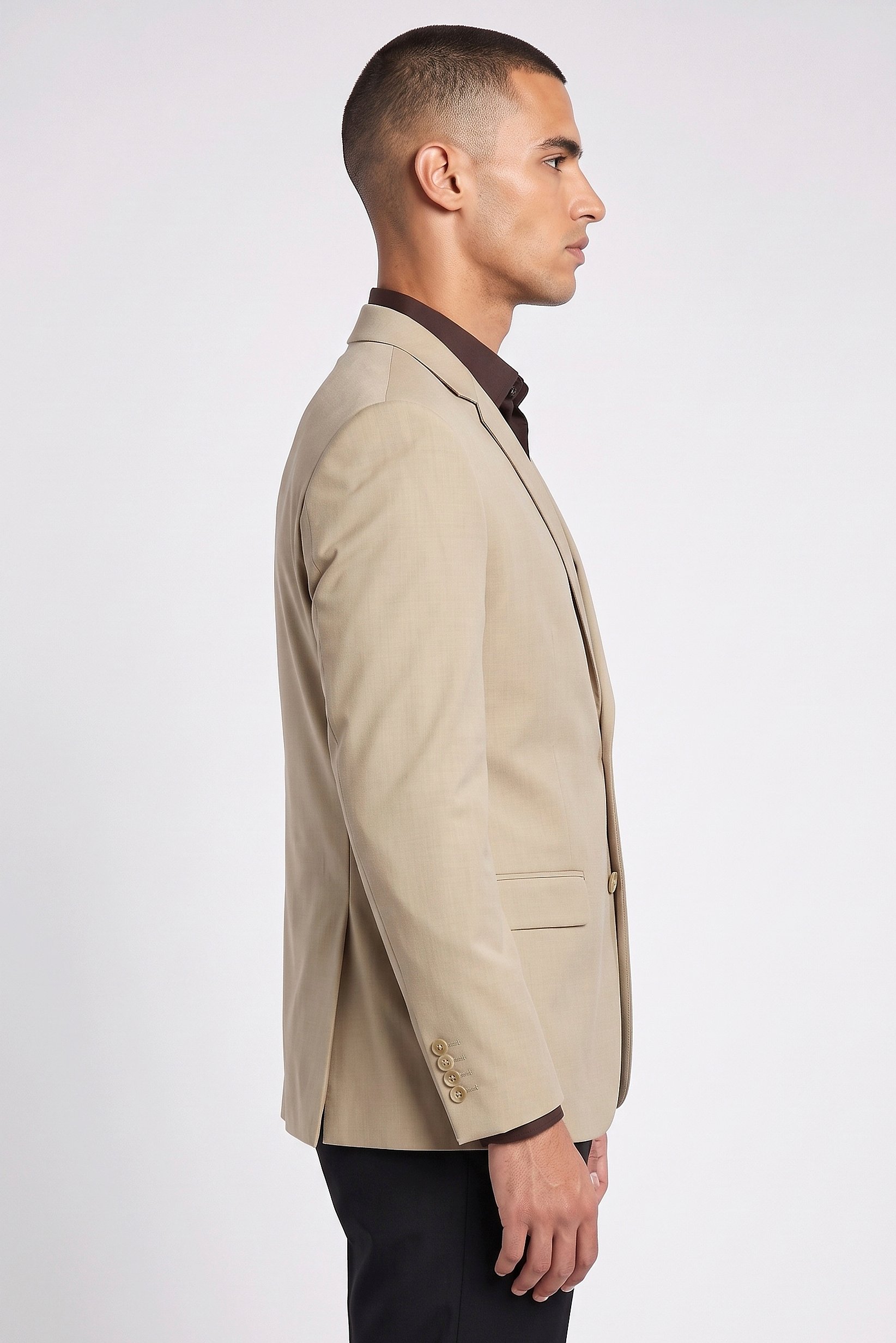 Men Slim Fit Plain Casual Blazer, Beige