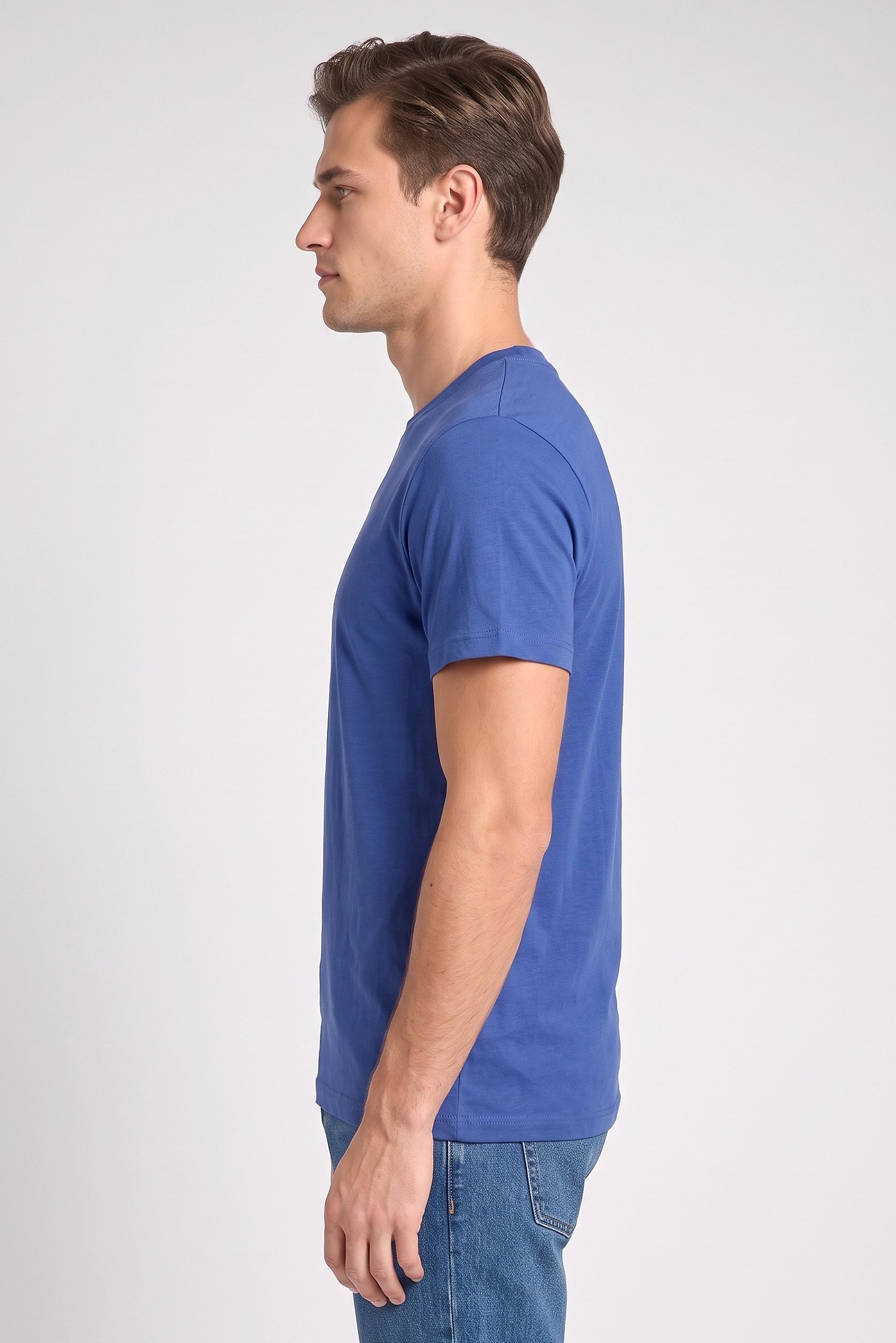 Men Crew Neck Short Sleeve Solid T-shirt, Blue