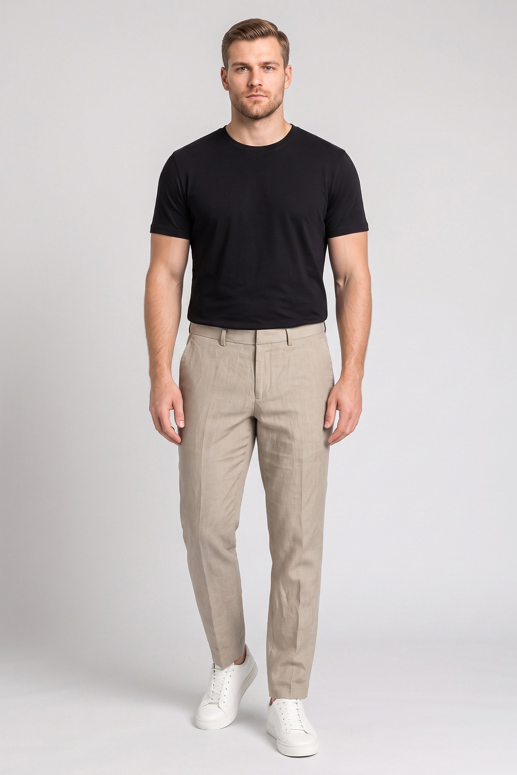 Men Slim Fit Solid Dress Pants, Taupe