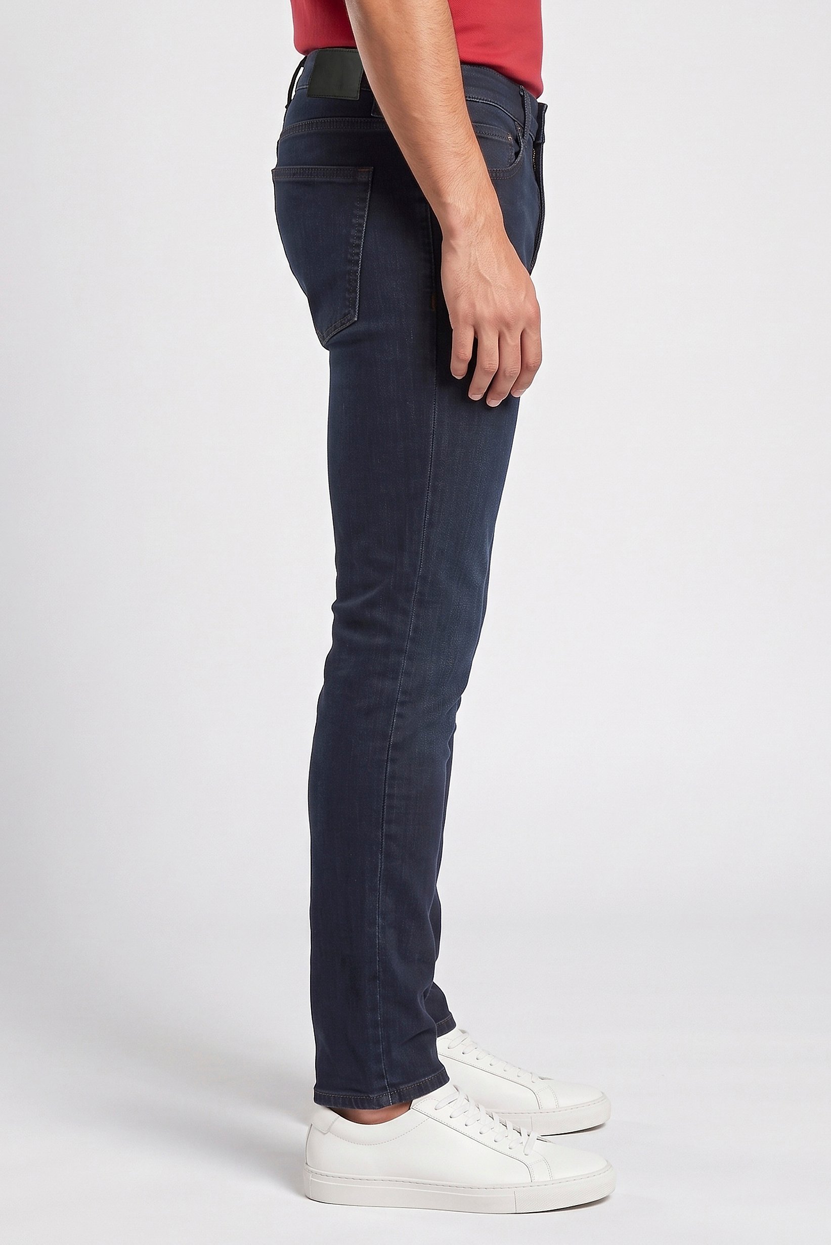 Men Slim Fit Solid Stretchable Jeans, Navy Blue