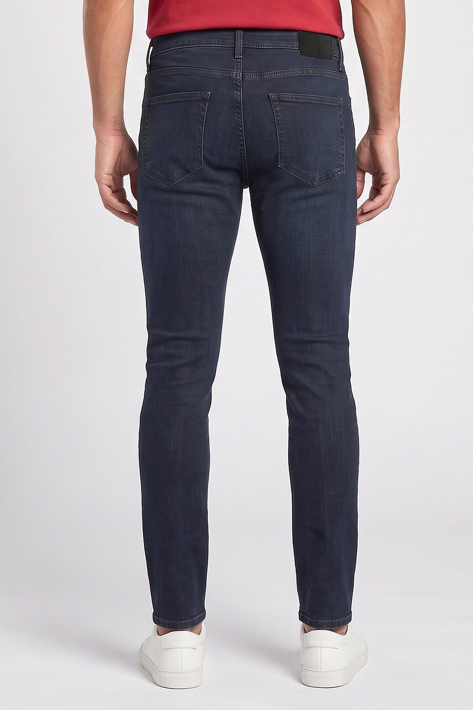 Men Slim Fit Solid Stretchable Jeans, Navy Blue
