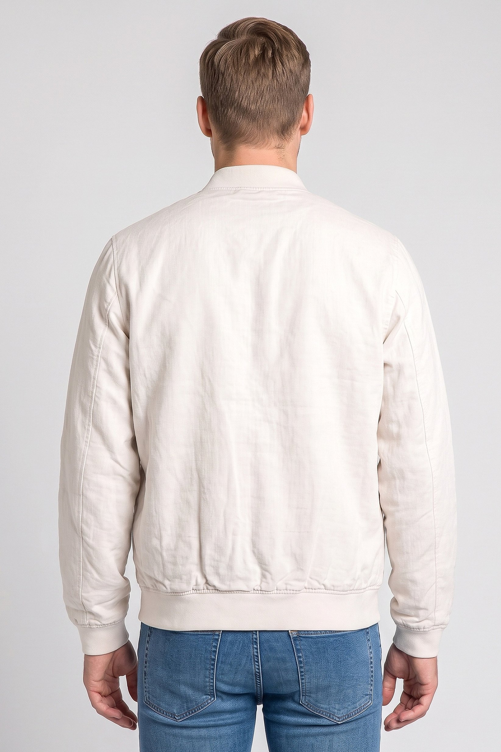 Men Plain Bomber Jacket, Light Beige