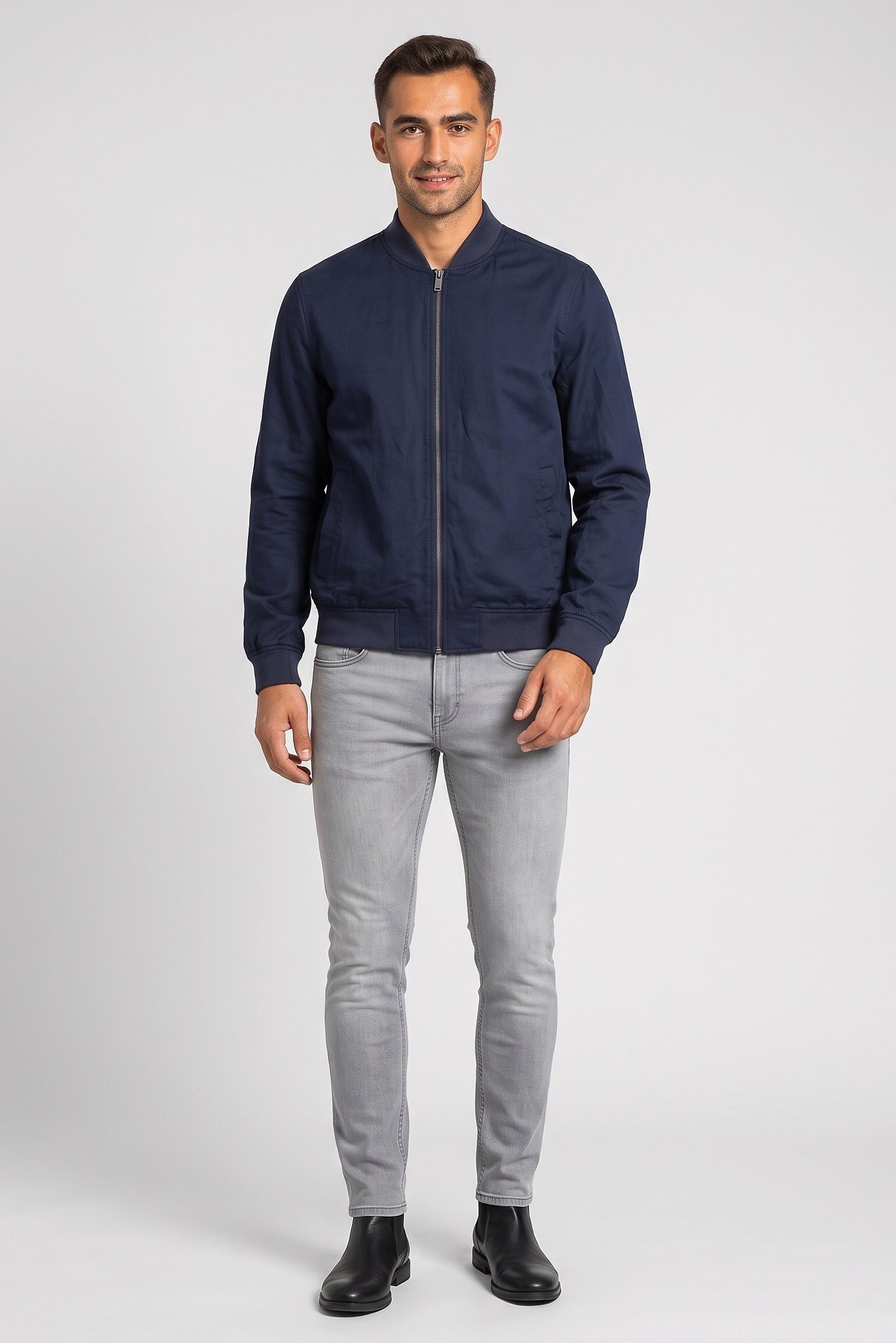 Men Plain Bomber Jacket, Navy