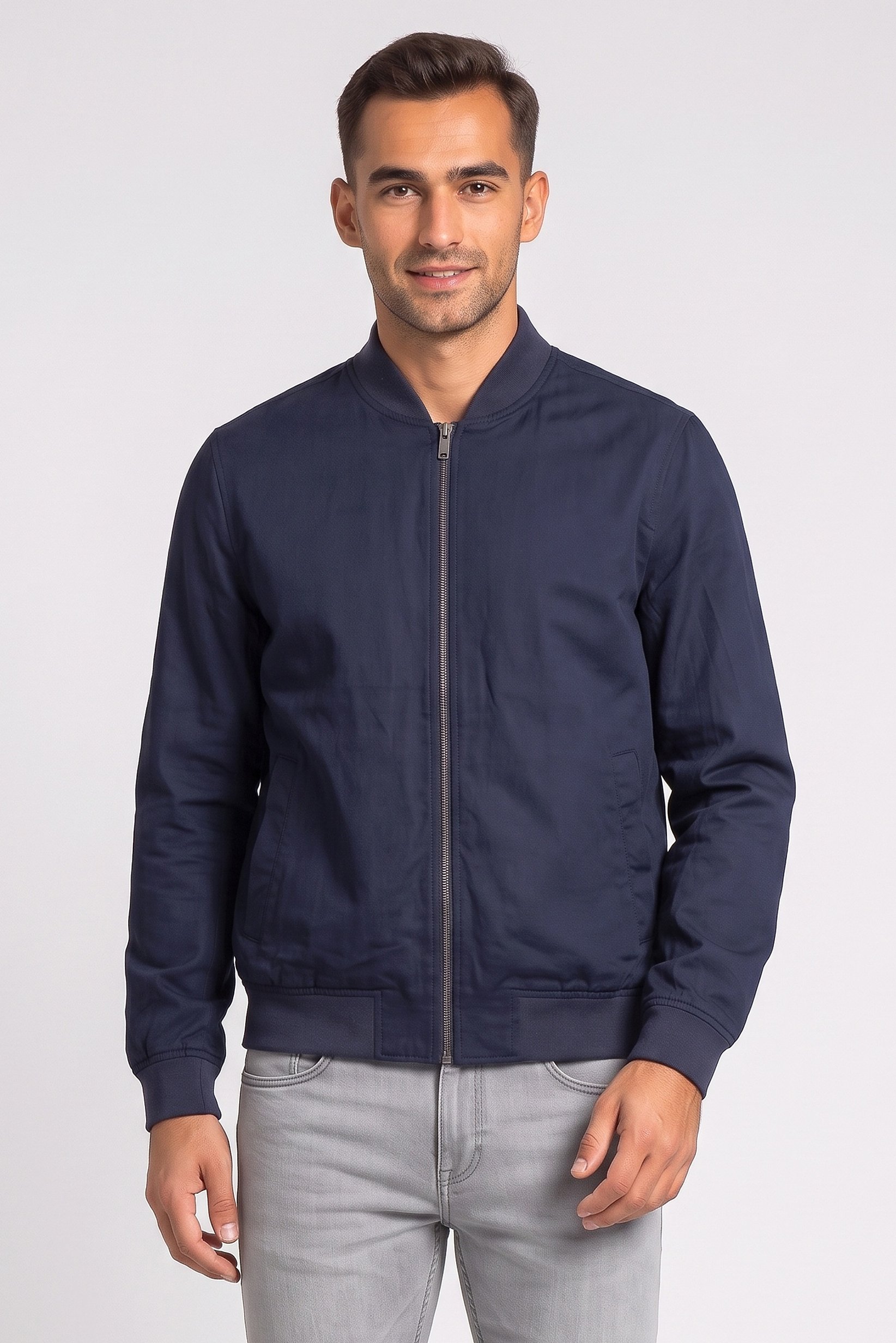 Men Plain Bomber Jacket, Navy