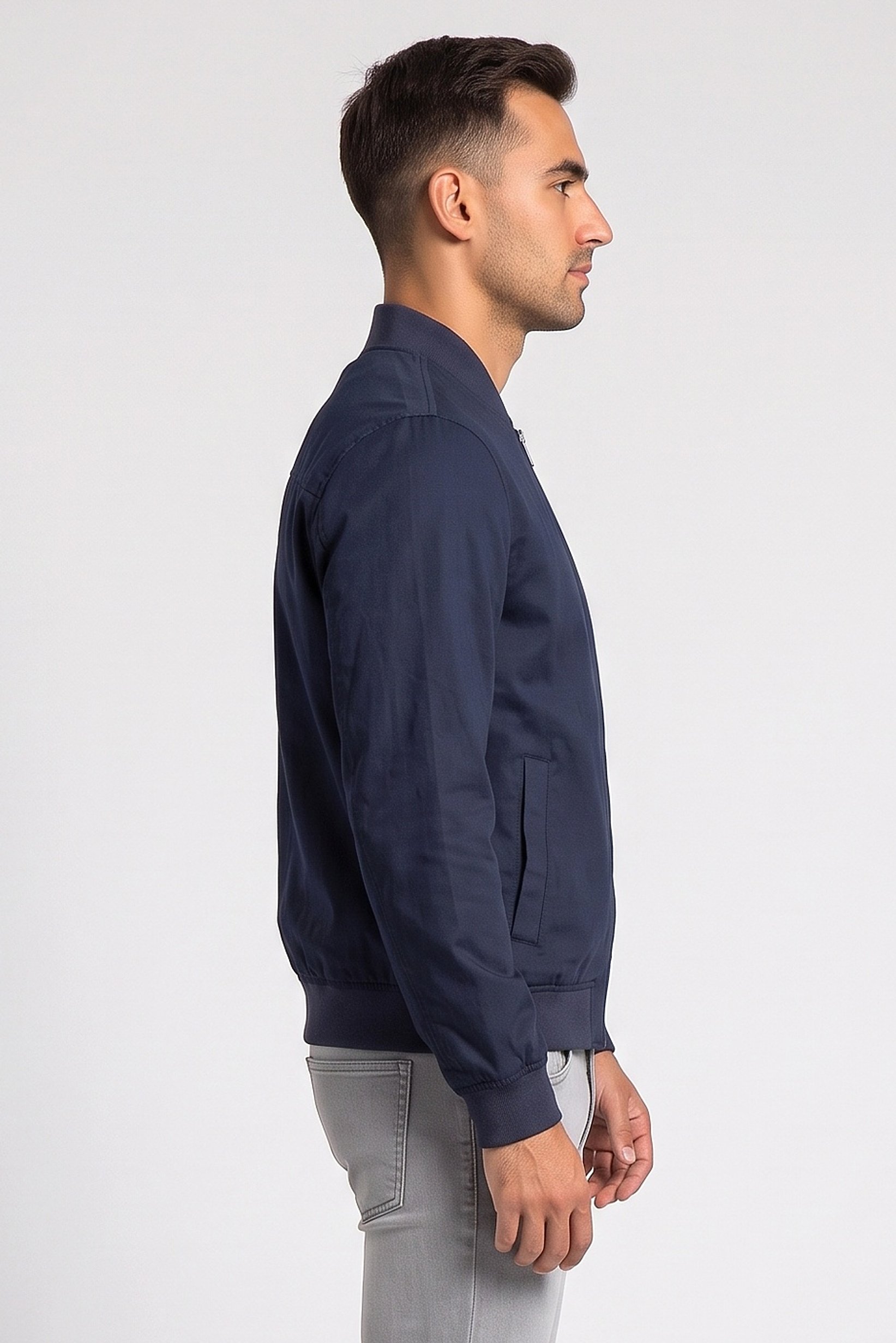 Men Plain Bomber Jacket, Navy
