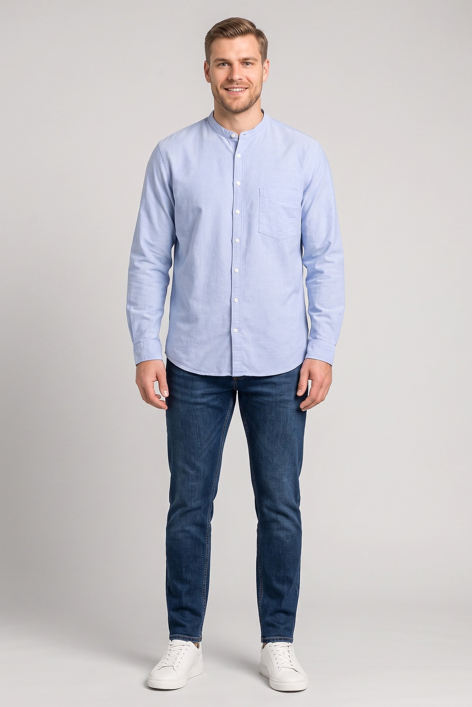 Men Regular Fit Plain Long Sleeve Casual Shirt, Light Blue