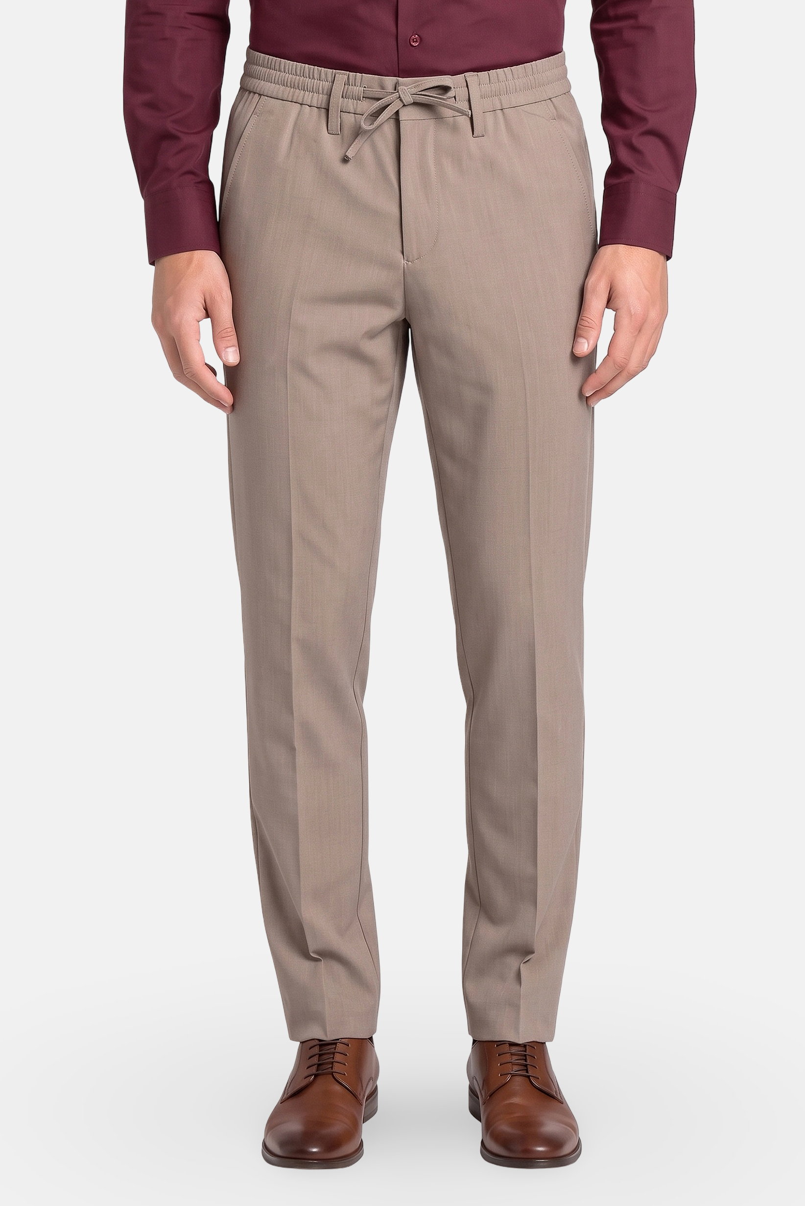 Men Regular Fit Solid Straight Leg Pants, Tan