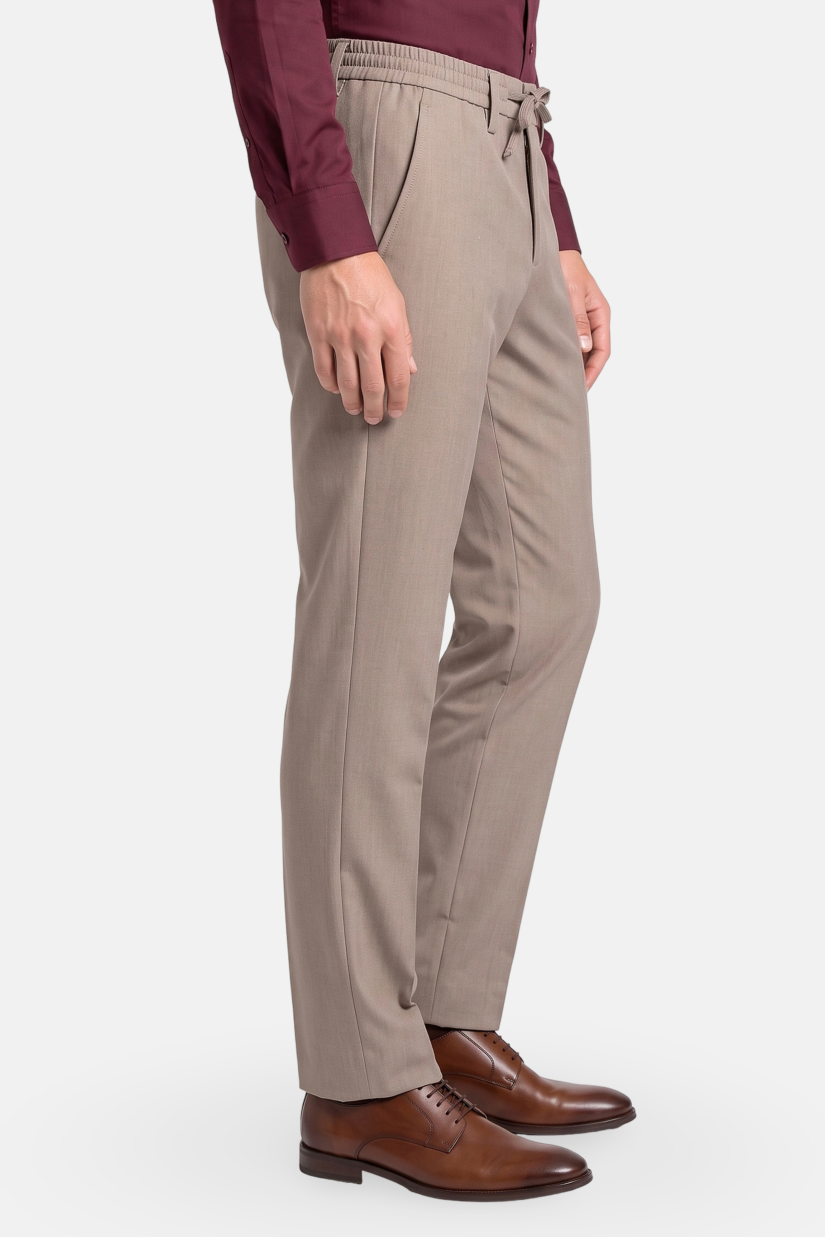 Men Regular Fit Solid Straight Leg Pants, Tan