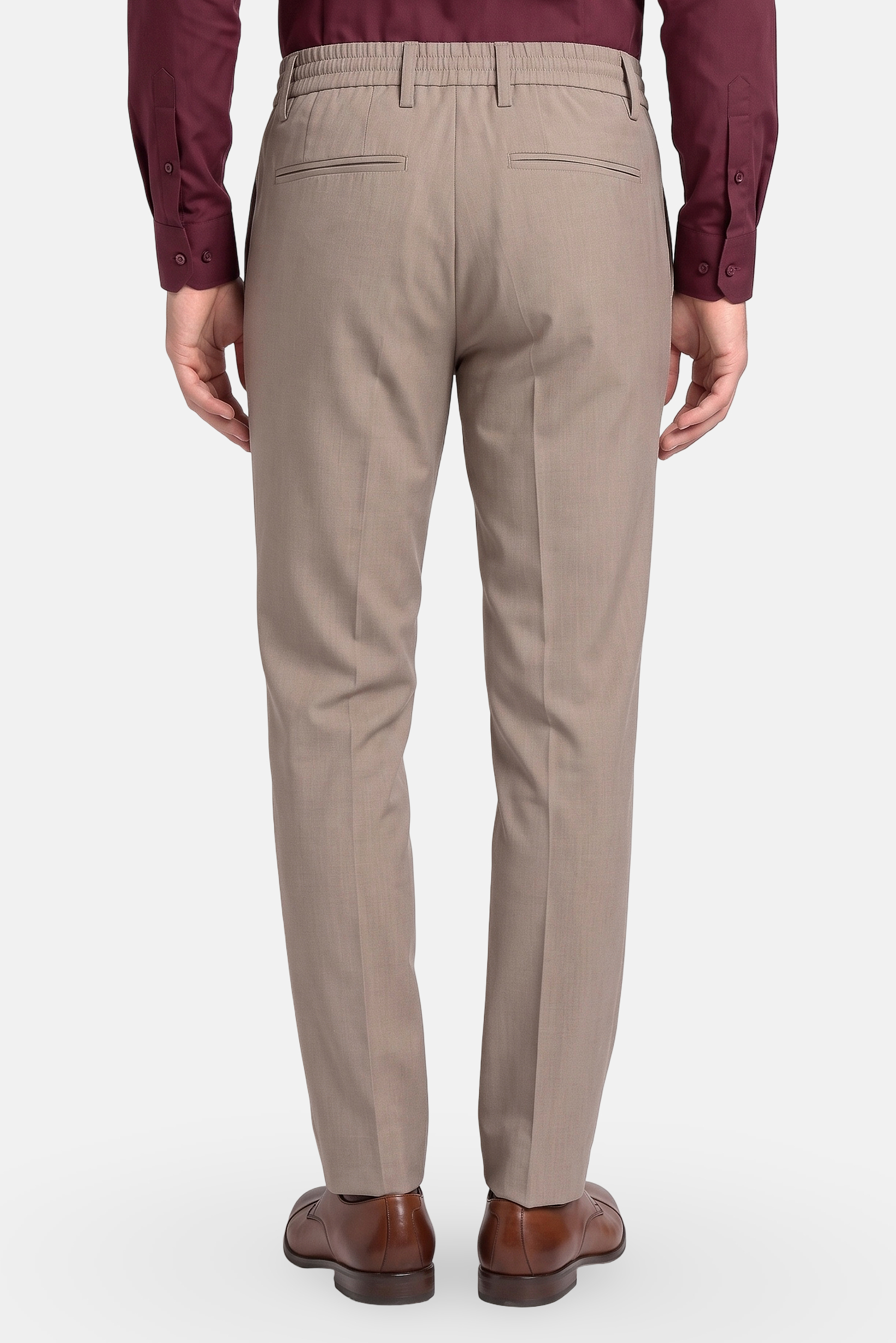 Men Regular Fit Solid Straight Leg Pants, Tan