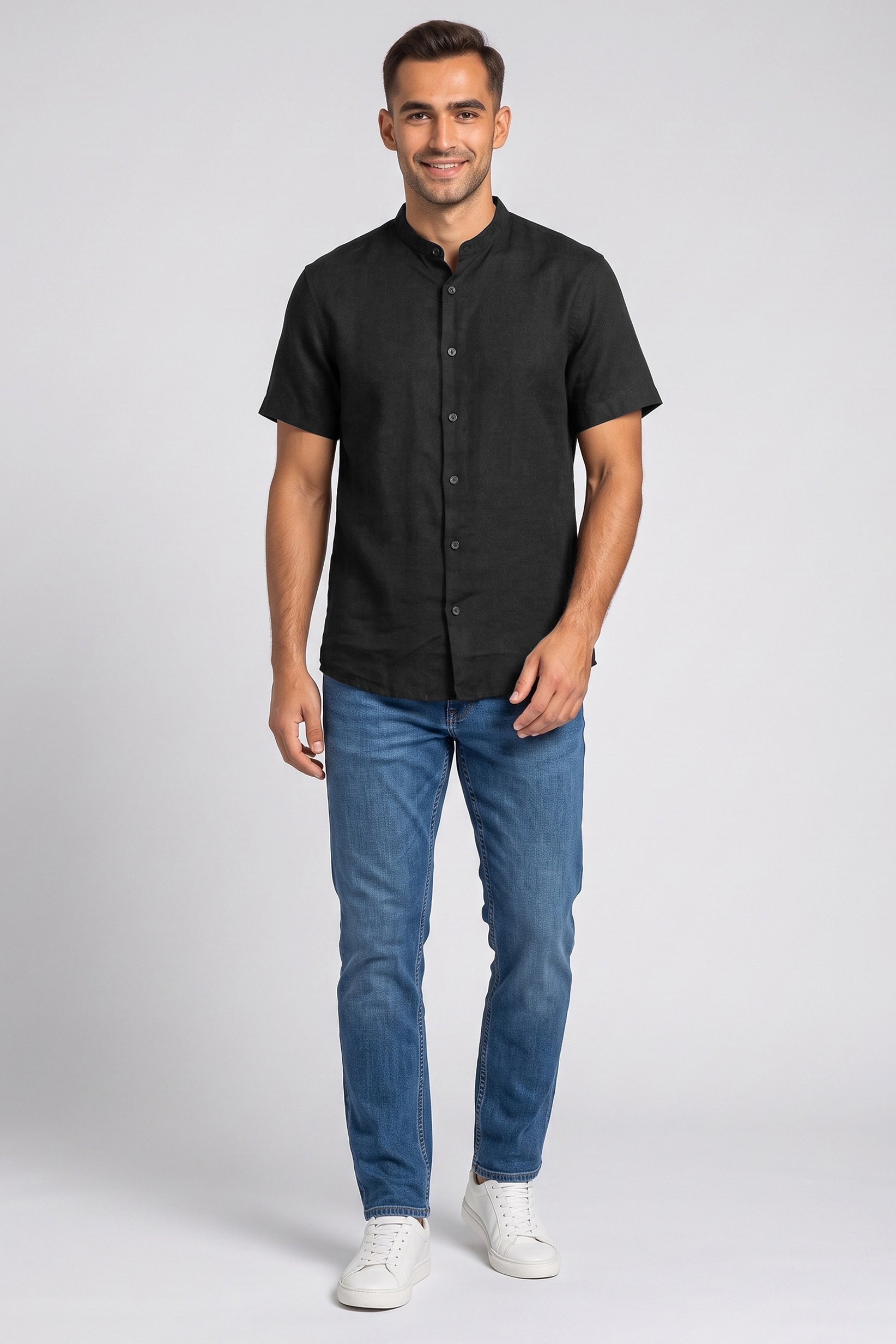Men Regular Fit Heather Short Sleeves Casual Shirt, Black