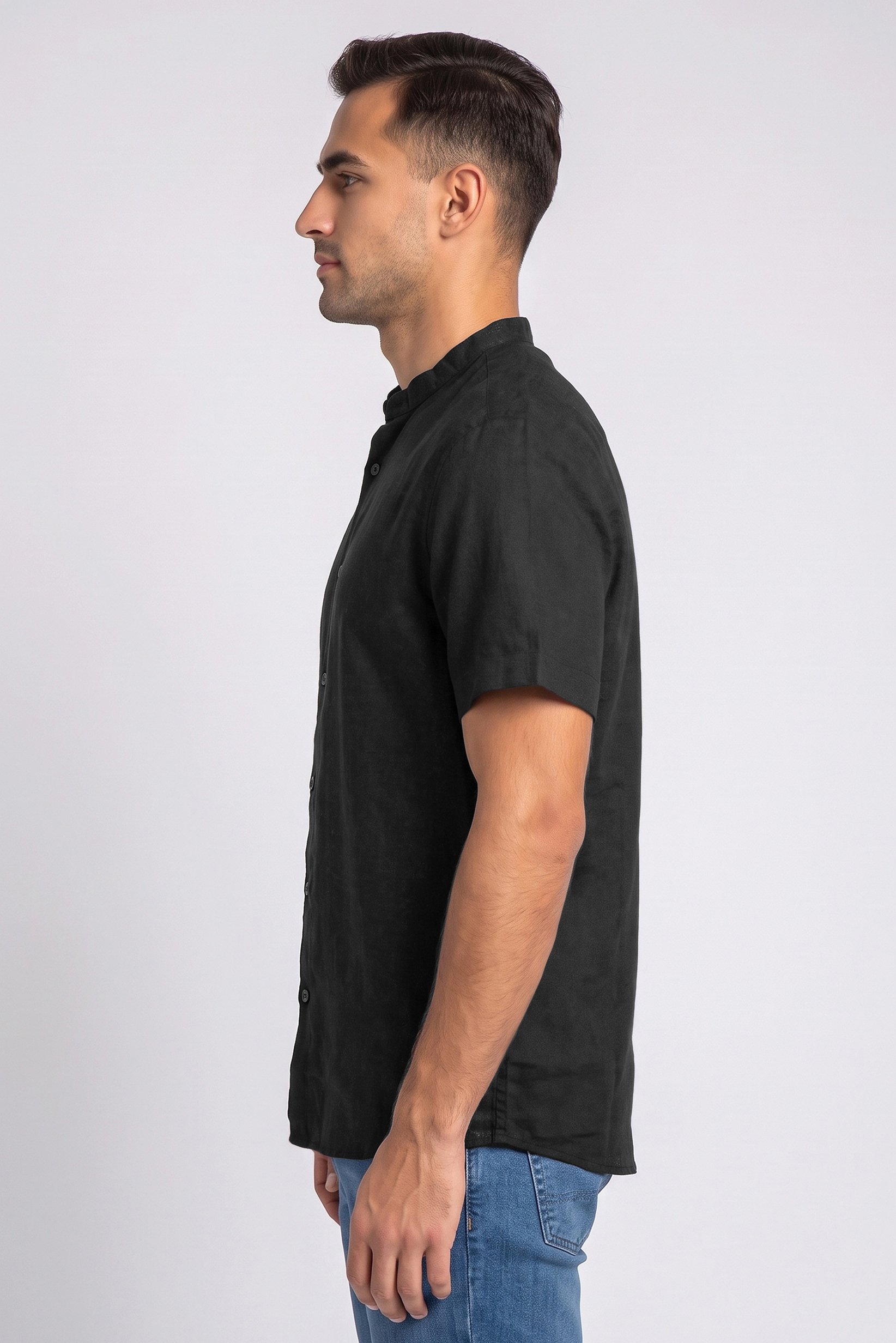 Men Regular Fit Heather Short Sleeves Casual Shirt, Black