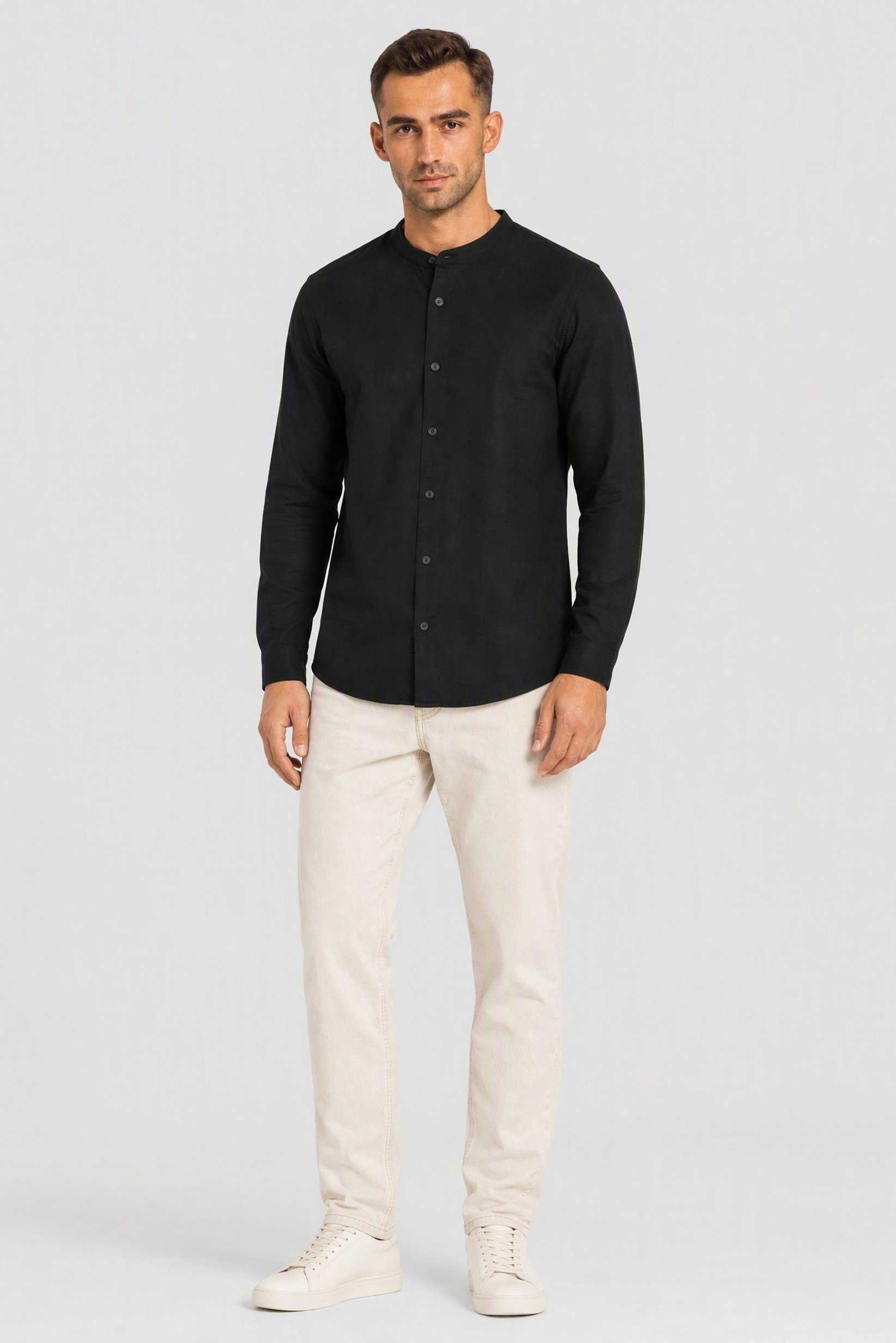 Men Regular Fit Long Sleeve Chambray Casual Shirt, Black