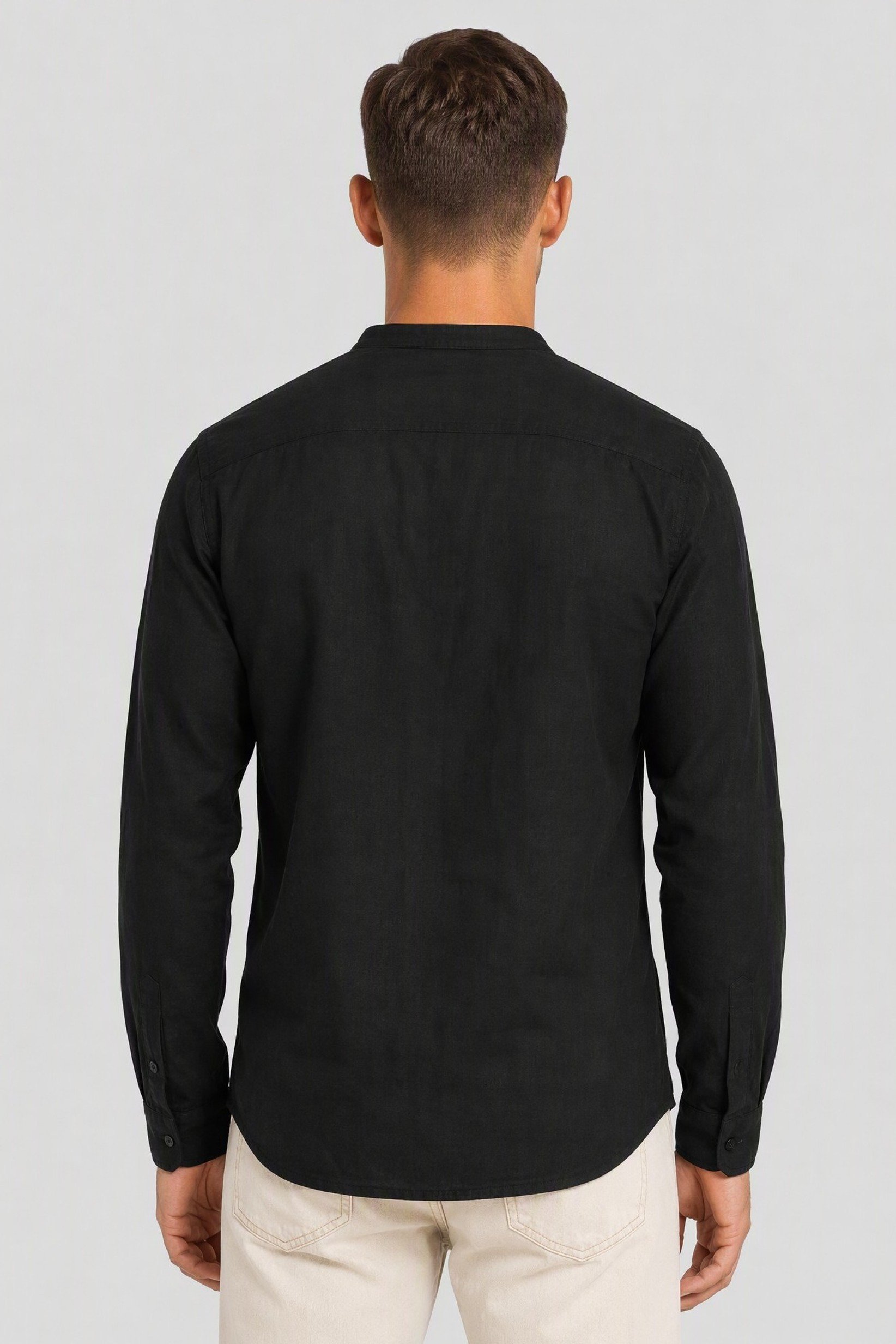 Men Regular Fit Long Sleeve Chambray Casual Shirt, Black
