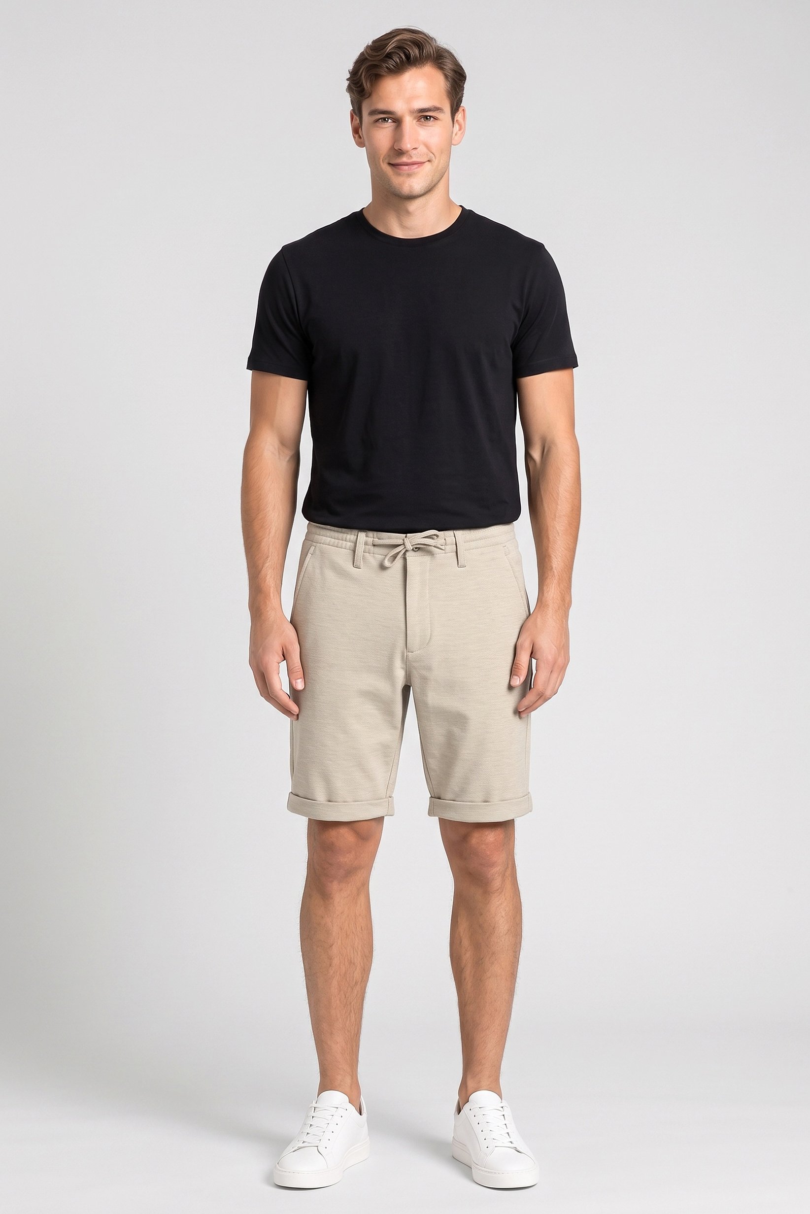 Men Plain Basic Shorts, Beige