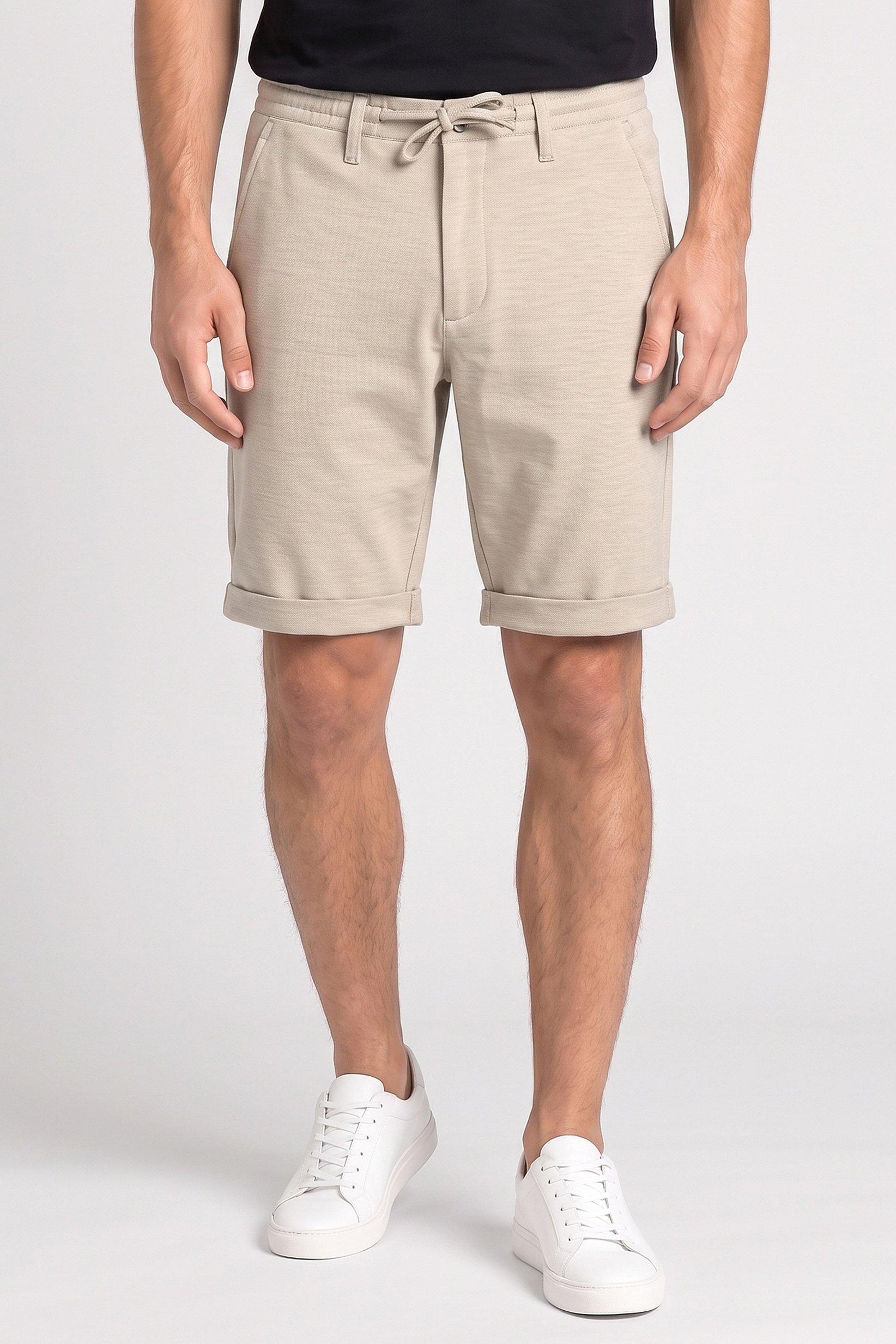 Men Plain Basic Shorts, Beige
