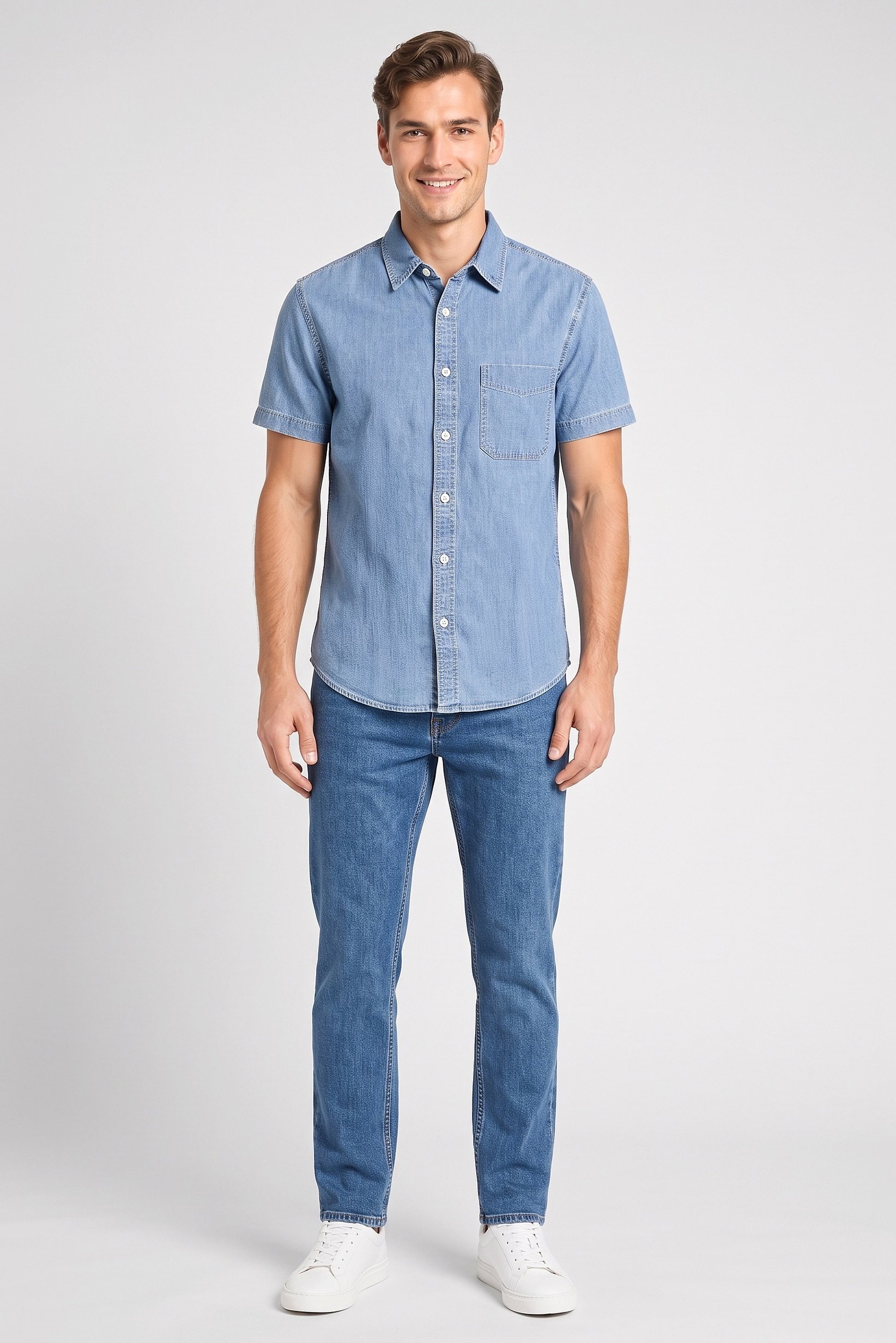 Men Regular Fit Solid Short Sleeves Casual Shirt, Blue