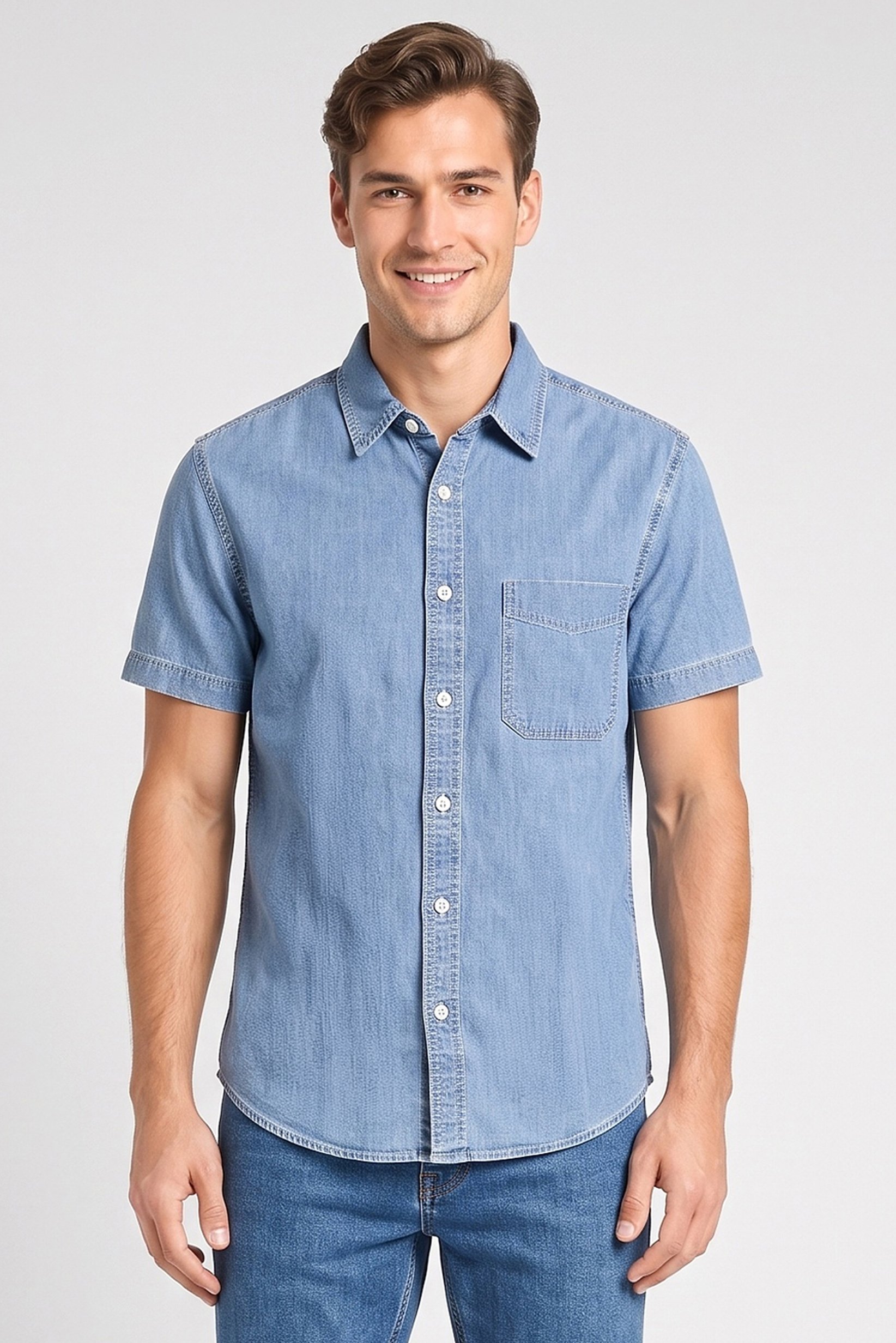 Men Regular Fit Solid Short Sleeves Casual Shirt, Blue
