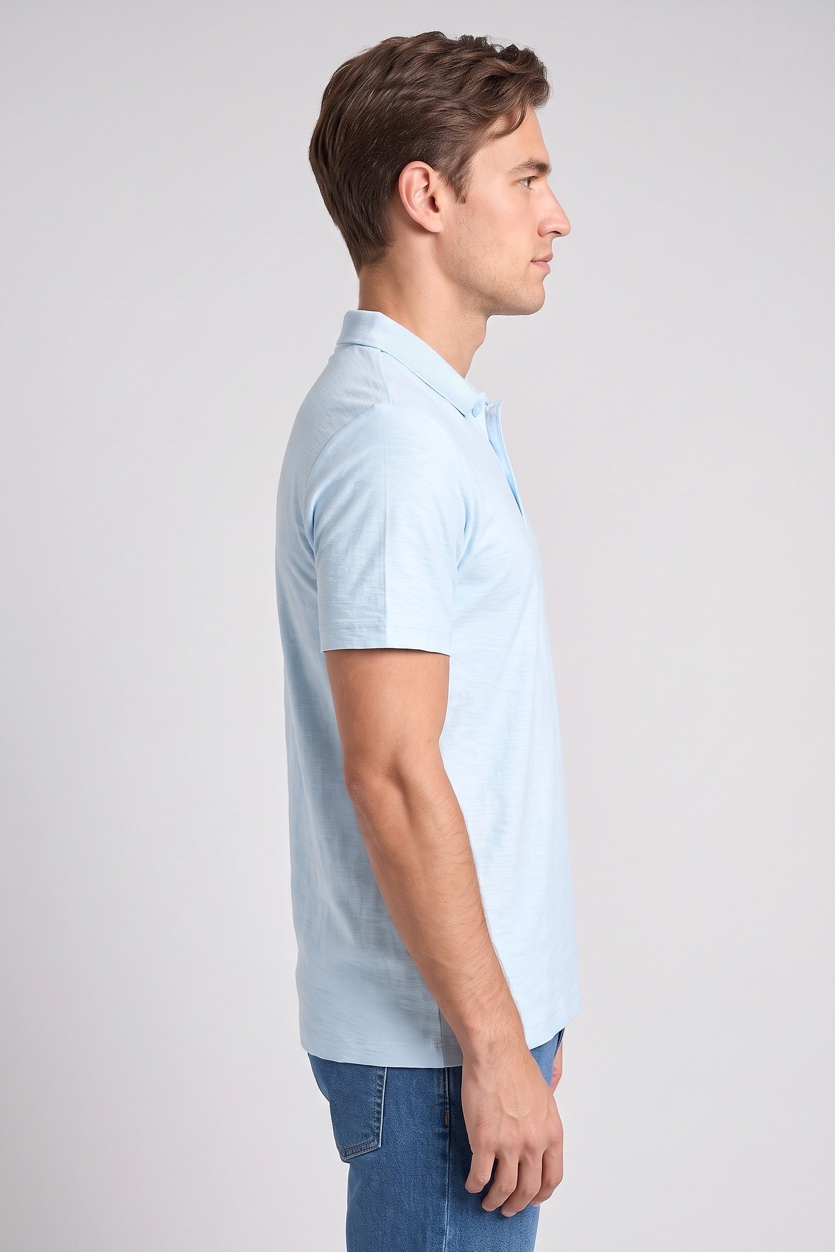 Men Regular Fit Textured Short Sleeves Polo Shirt, Light Blue