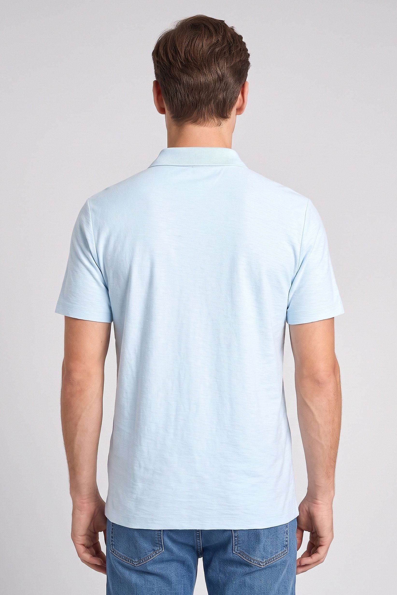 Men Regular Fit Textured Short Sleeves Polo Shirt, Light Blue