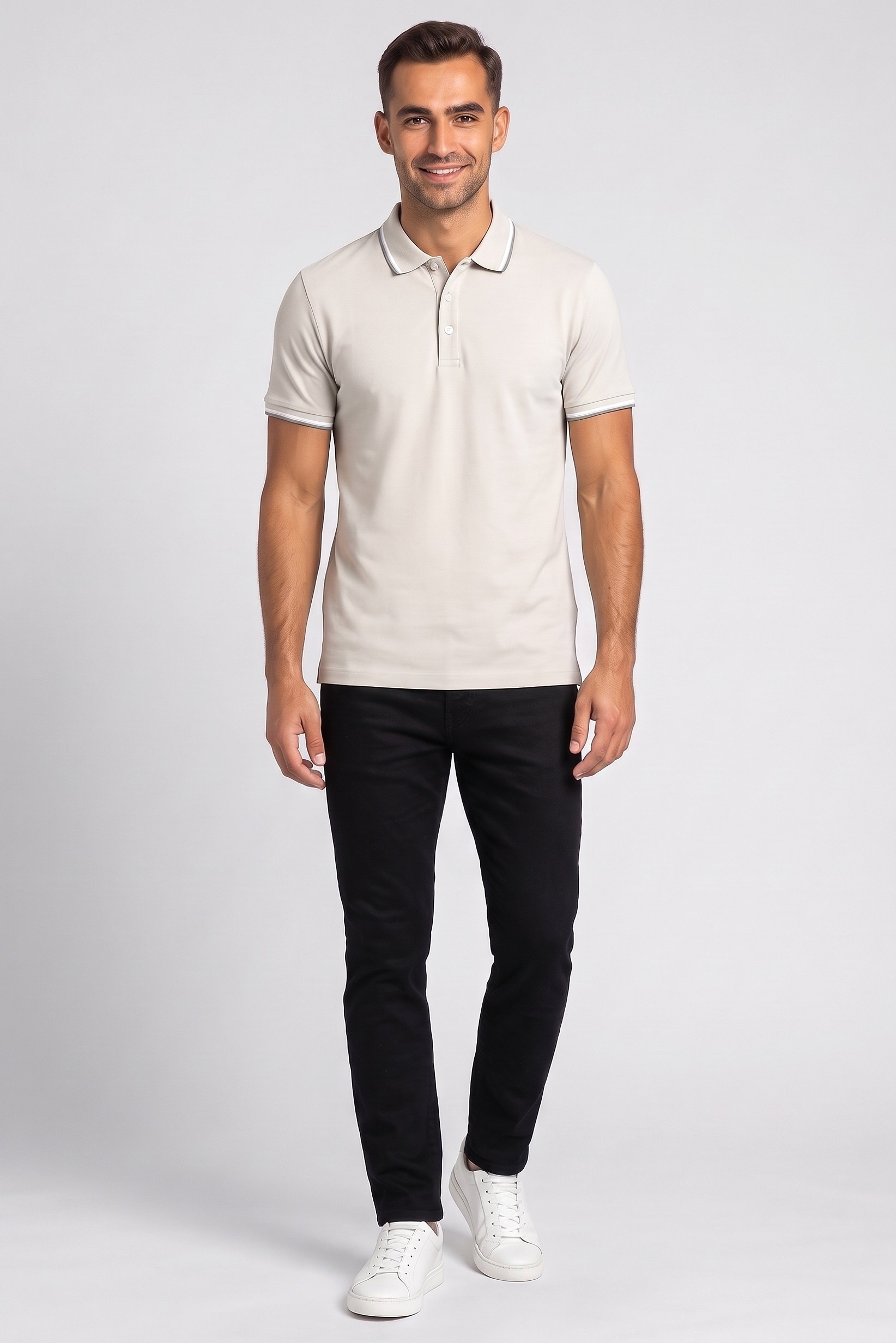 Men Regular Fit Plain Short Sleeves Polo Shirt, Light Grey