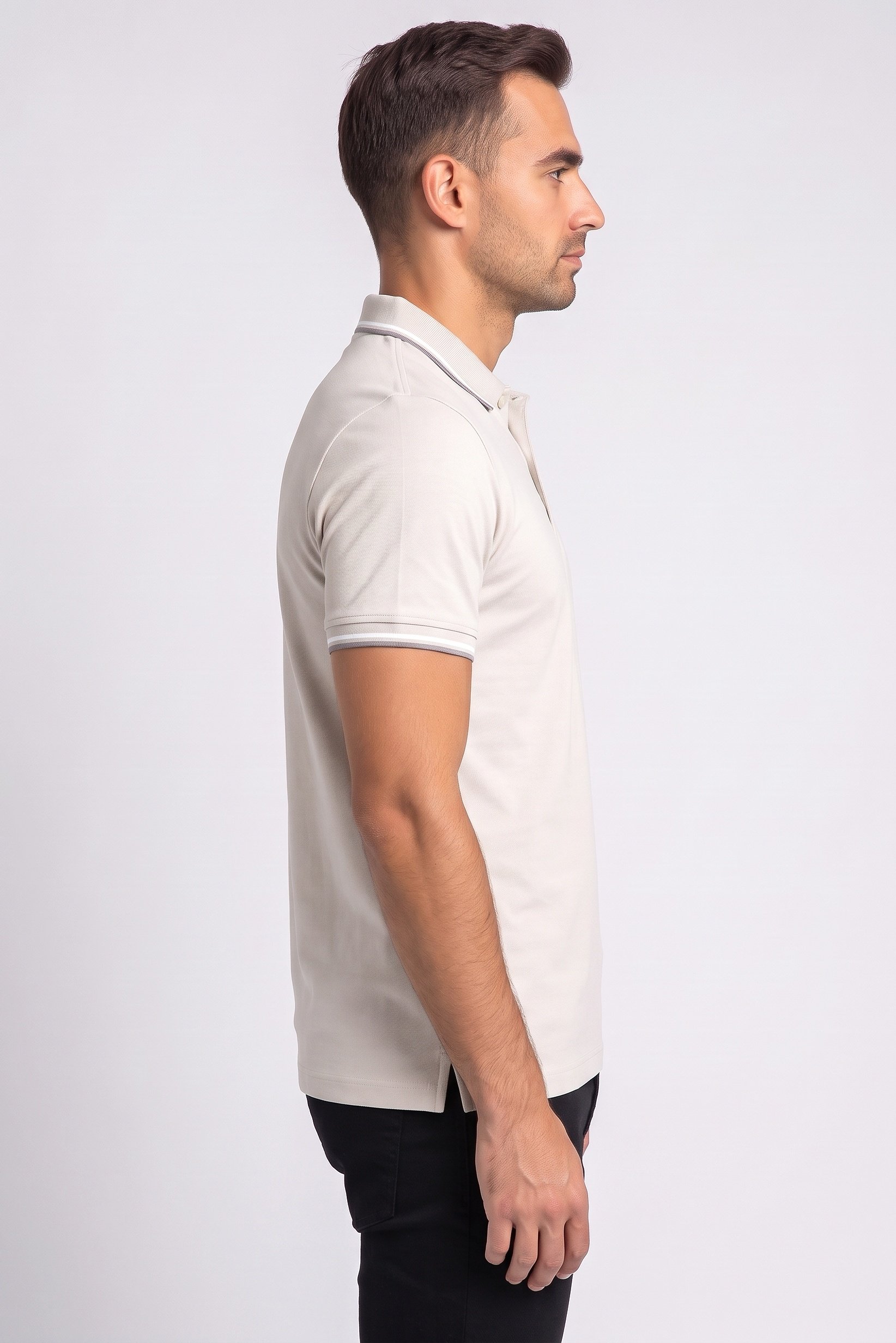 Men Regular Fit Plain Short Sleeves Polo Shirt, Light Grey